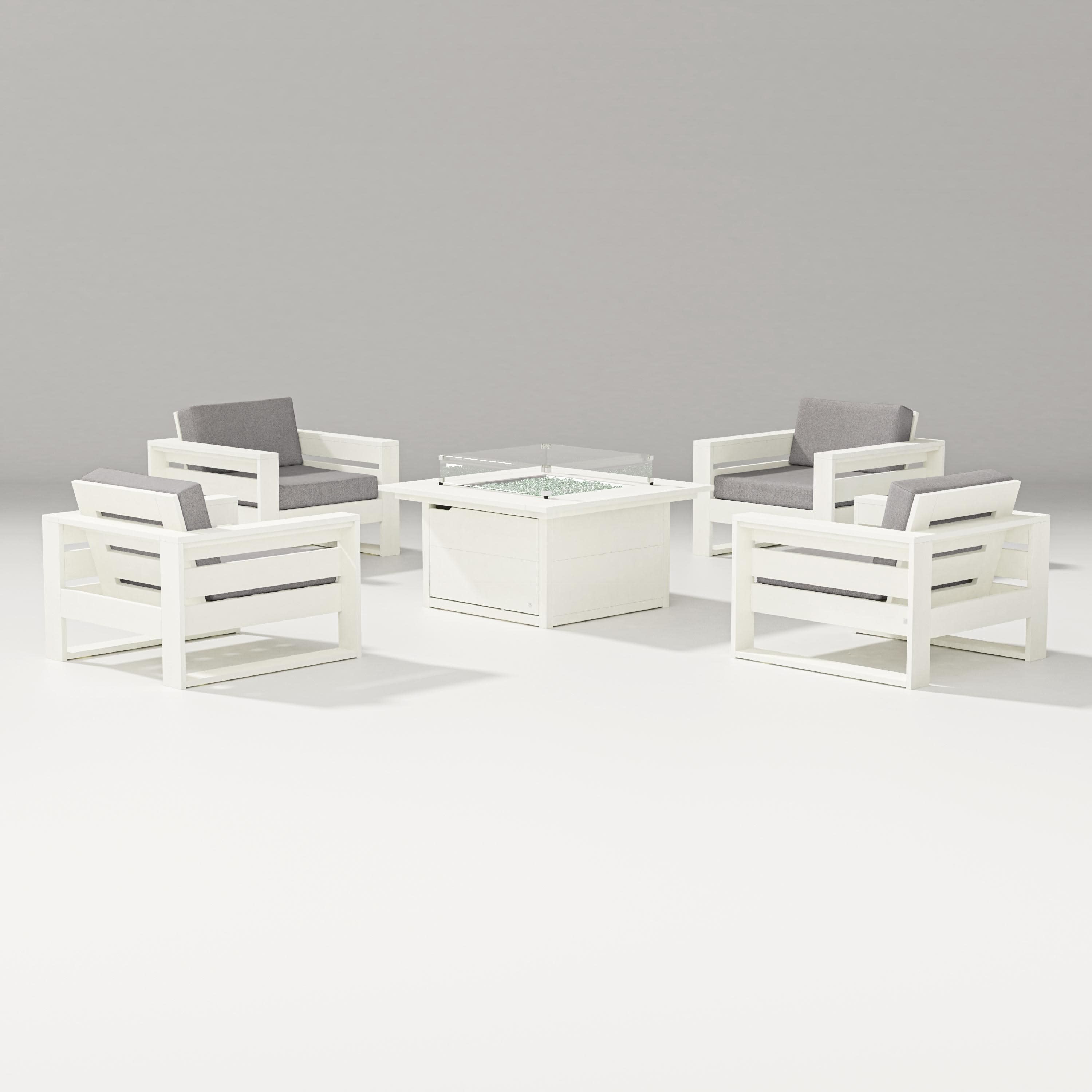 Latitude 5-Piece Lounge Fire Table Set in Vintage White / Grey Mist
