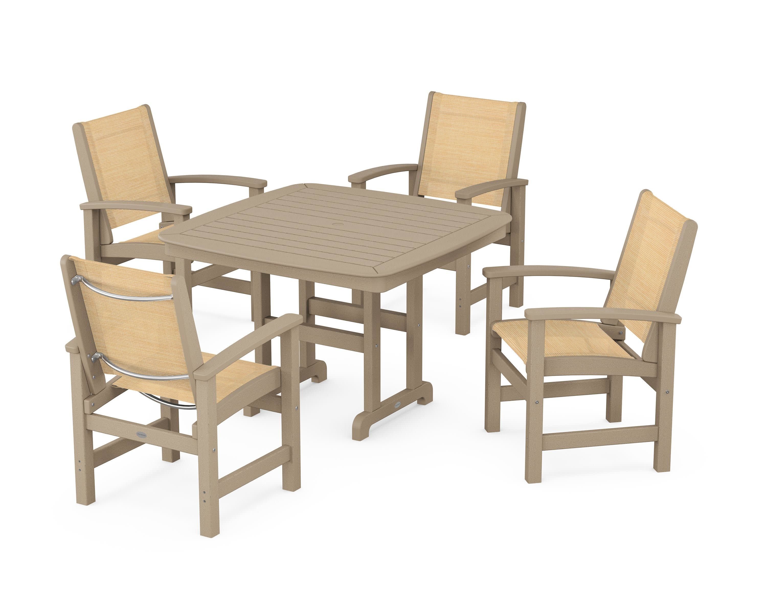 Coastal 5-Piece Dining Set in Vintage Sahara / Dupioni Apricot Sling