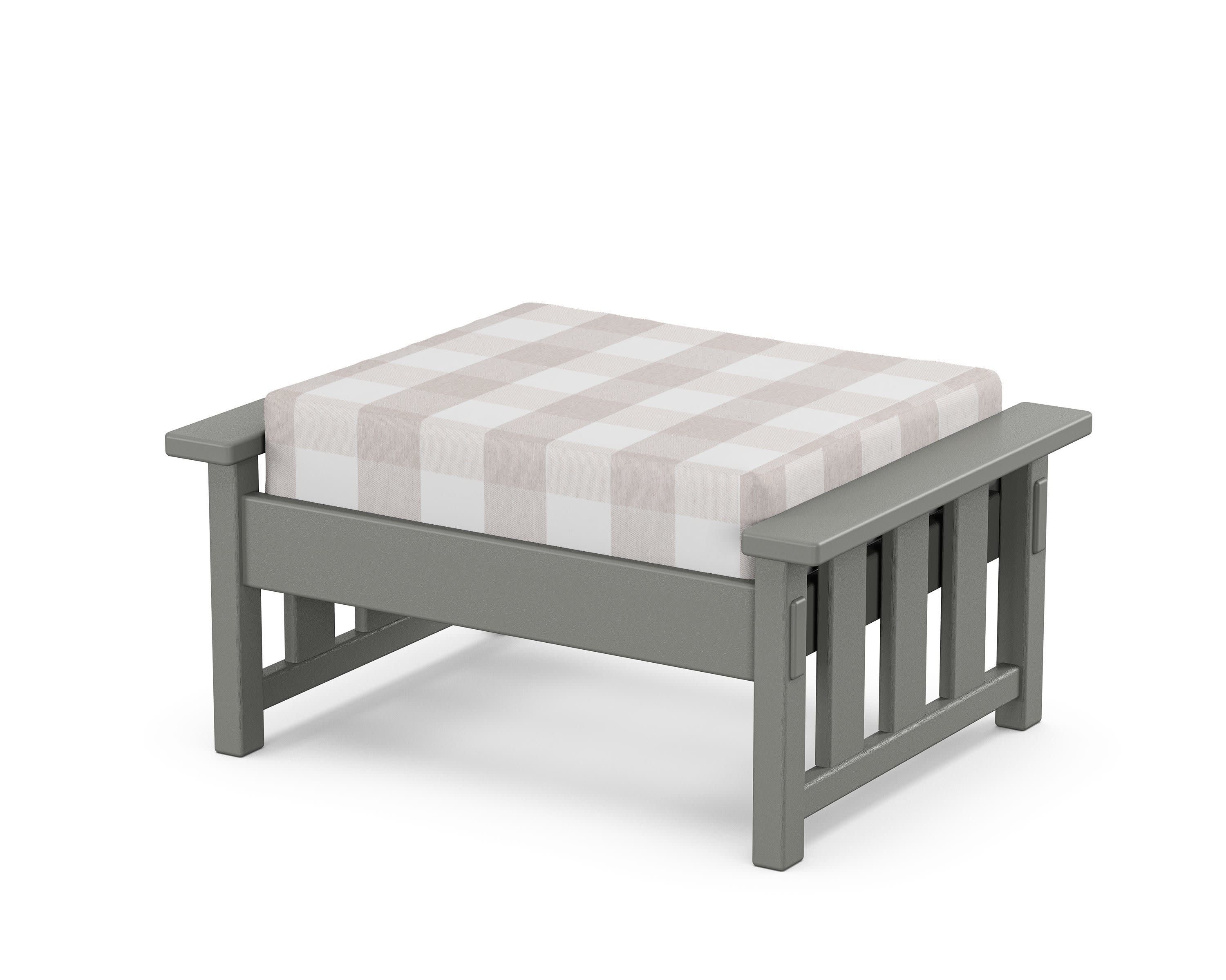 Acadia Deep Seating Ottoman in Slate Grey / Buffalo Plaid Dune Burlap