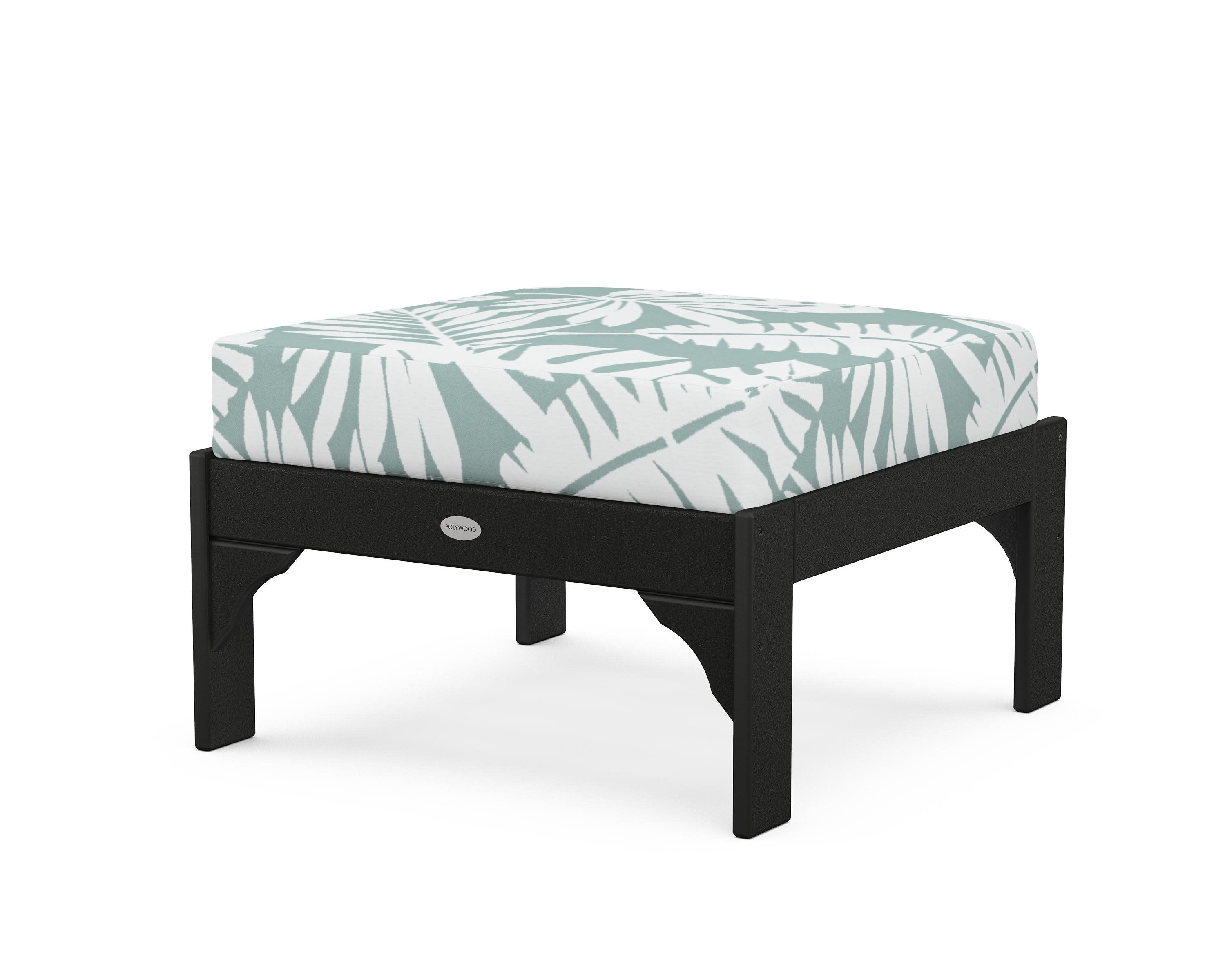 Vineyard Deep Seating Ottoman in Black / Leaf Glacier Spa