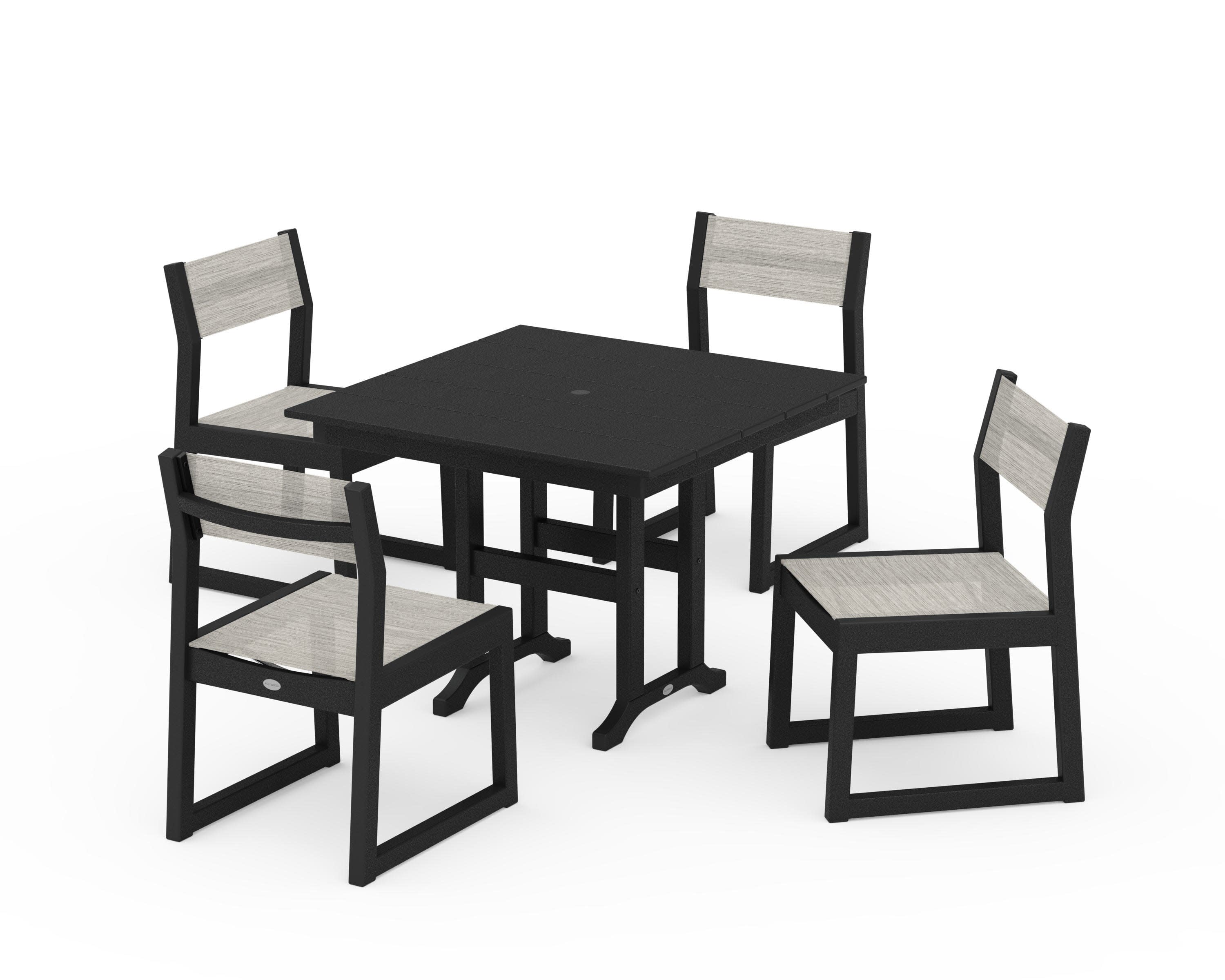 EDGE Sling Side Chair 5-Piece Farmhouse Dining Set in Black / Birch Sling