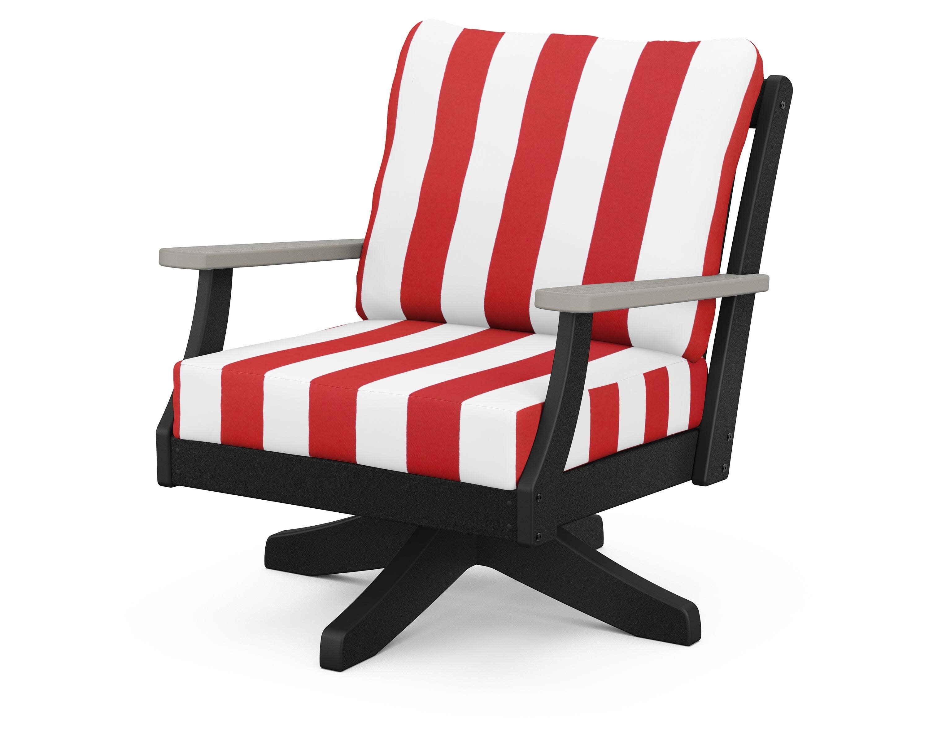 Braxton Deep Seating Swivel Chair in Black / Driftwood / Cabana Stripe Crimson