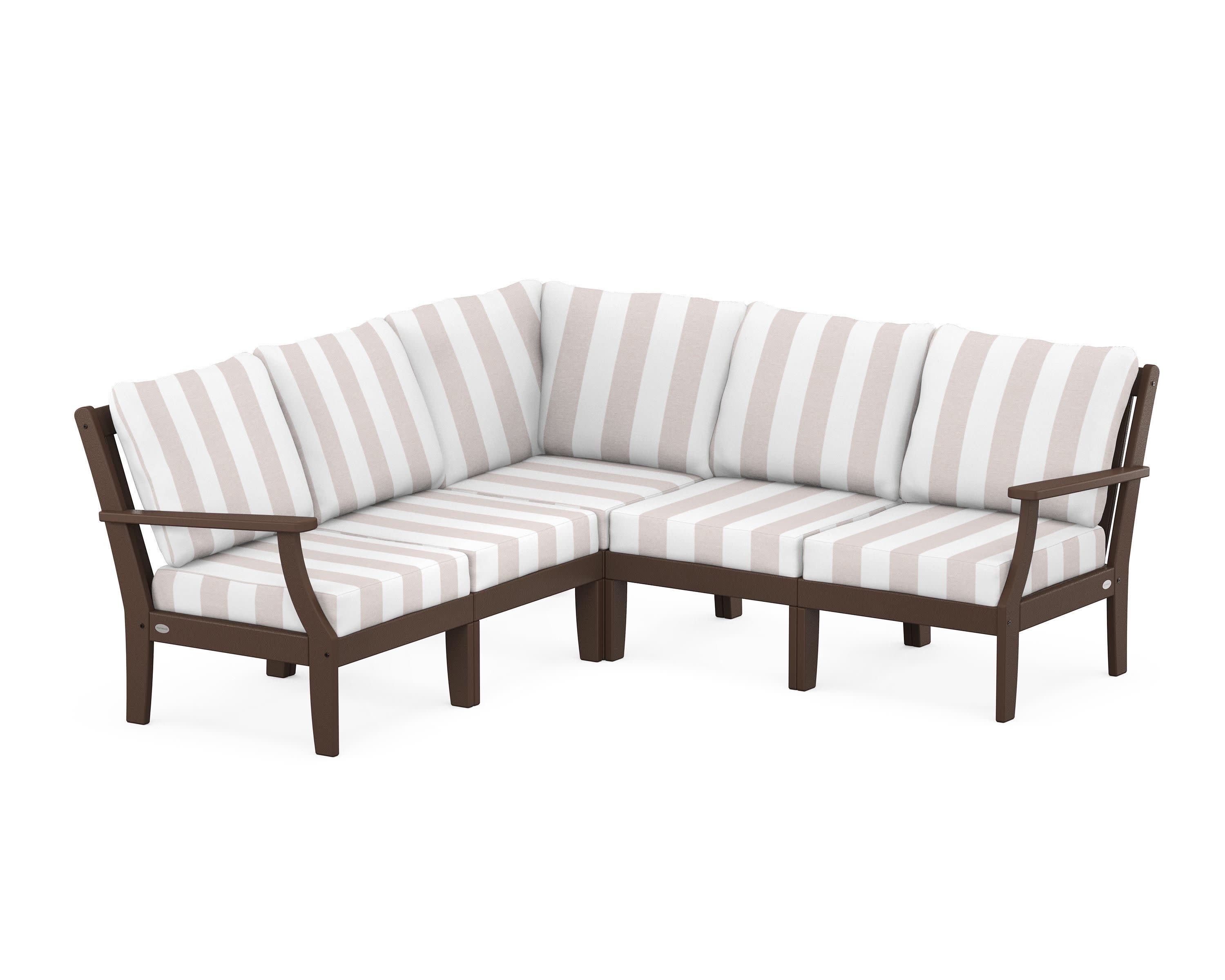 Braxton Modular 5-Piece Deep Seating Set in Mahogany / Cabana Stripe Dune Burlap