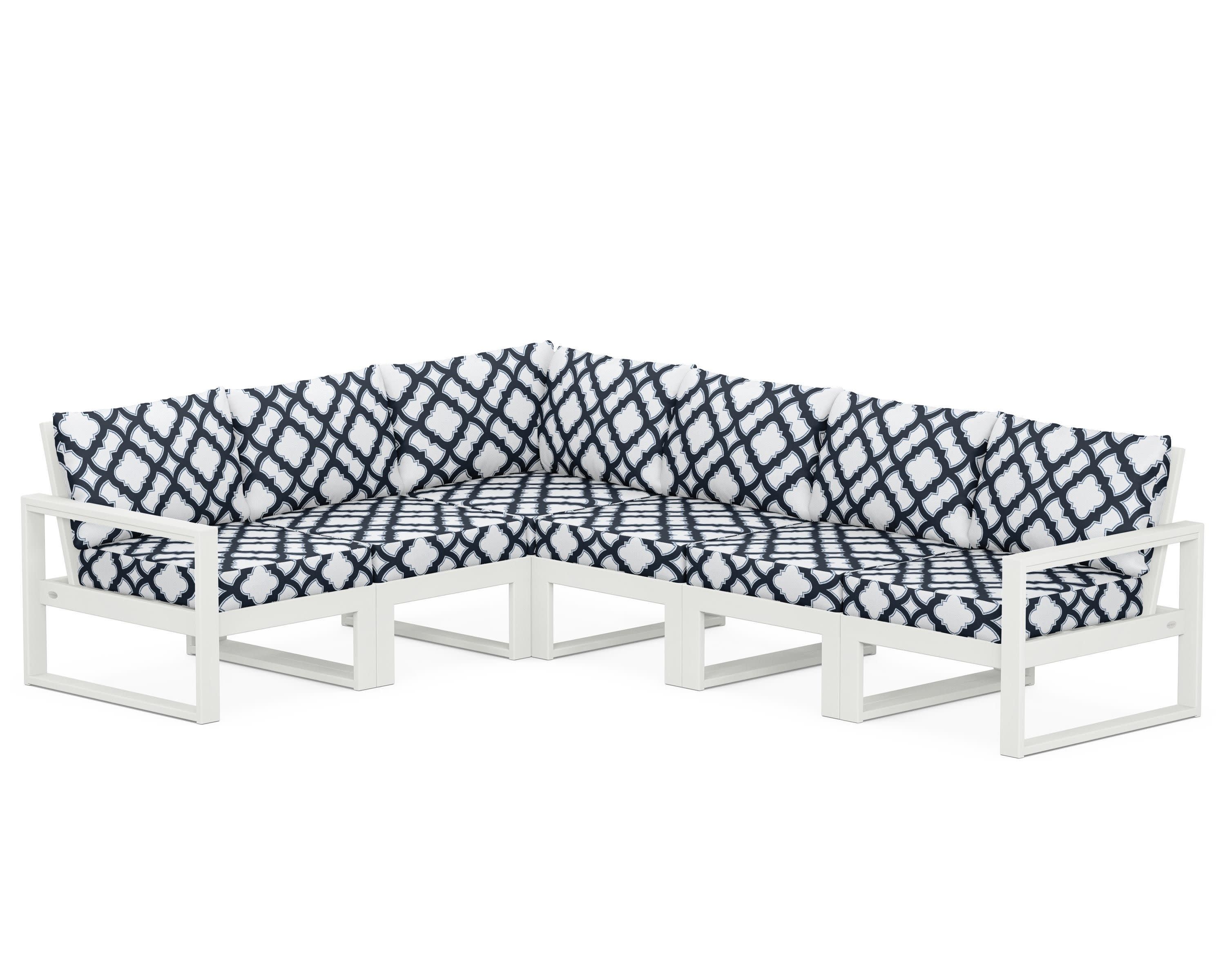 EDGE 6-Piece Modular Deep Seating Set in Vintage White / Trellis Marine Indigo