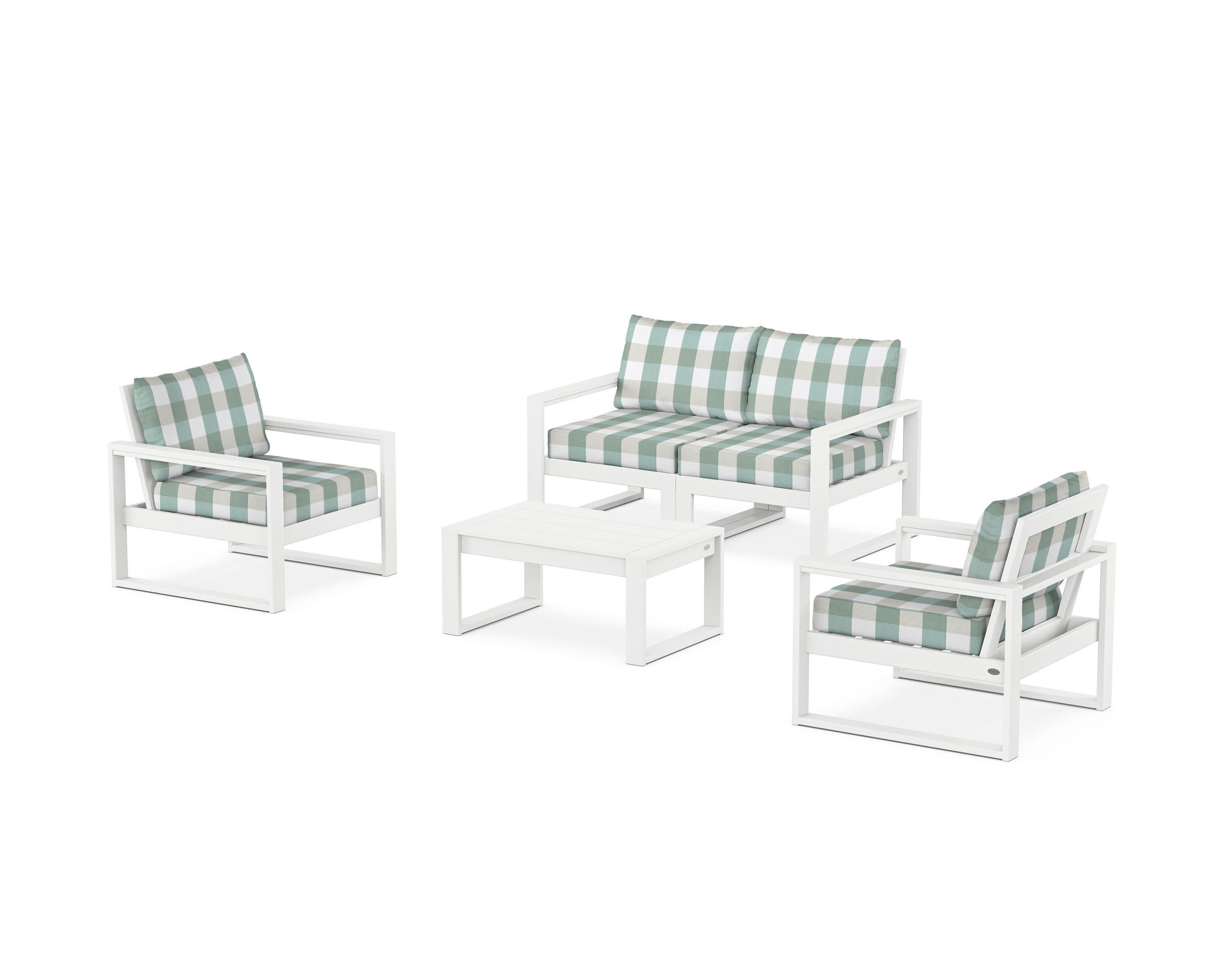EDGE Sectional 4-Piece Deep Seating Set with Loveseat in White / Buffalo Plaid Glacier Spa