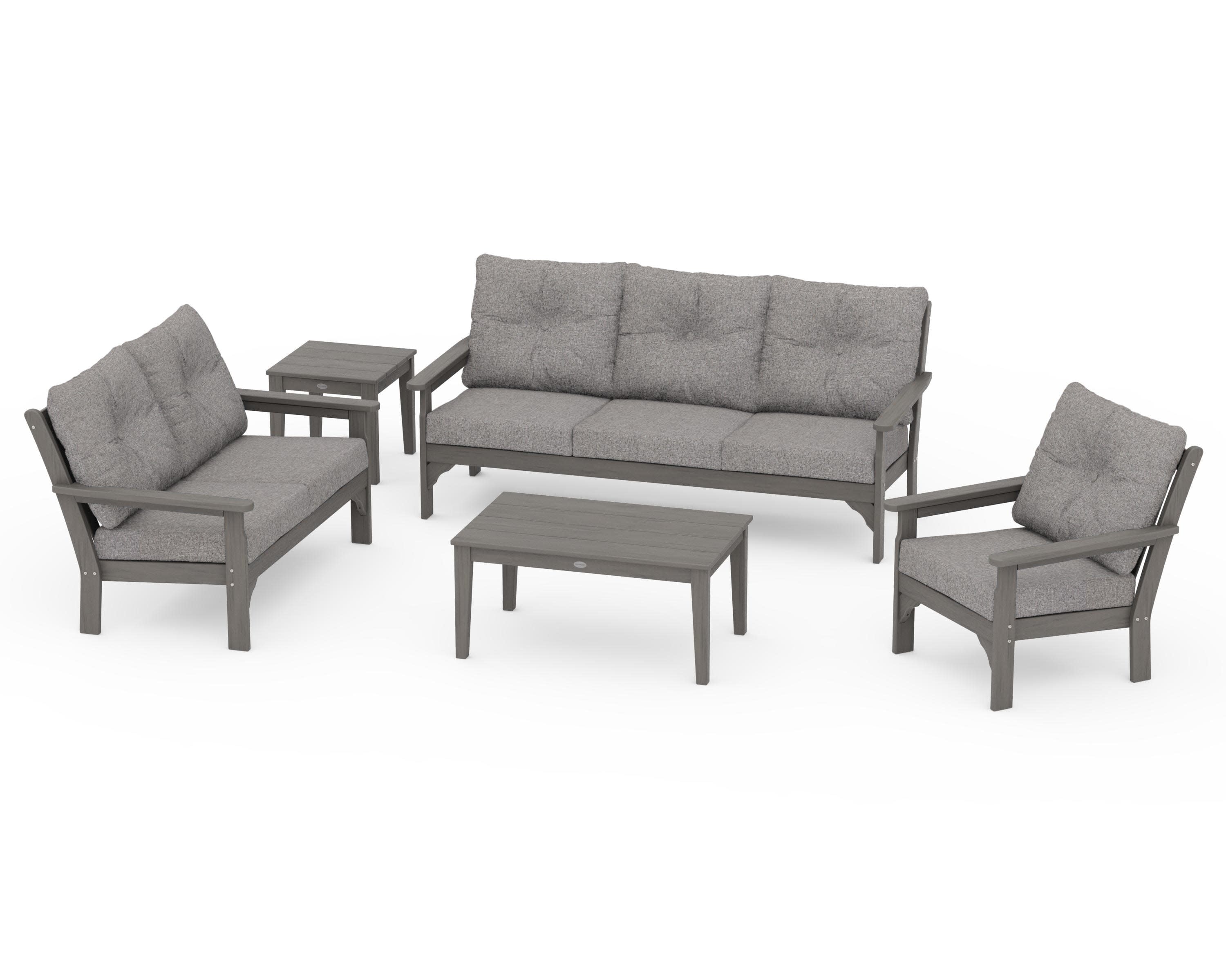 Vineyard 5 Piece Deep Seating Set in Driftwood / Grey Mist