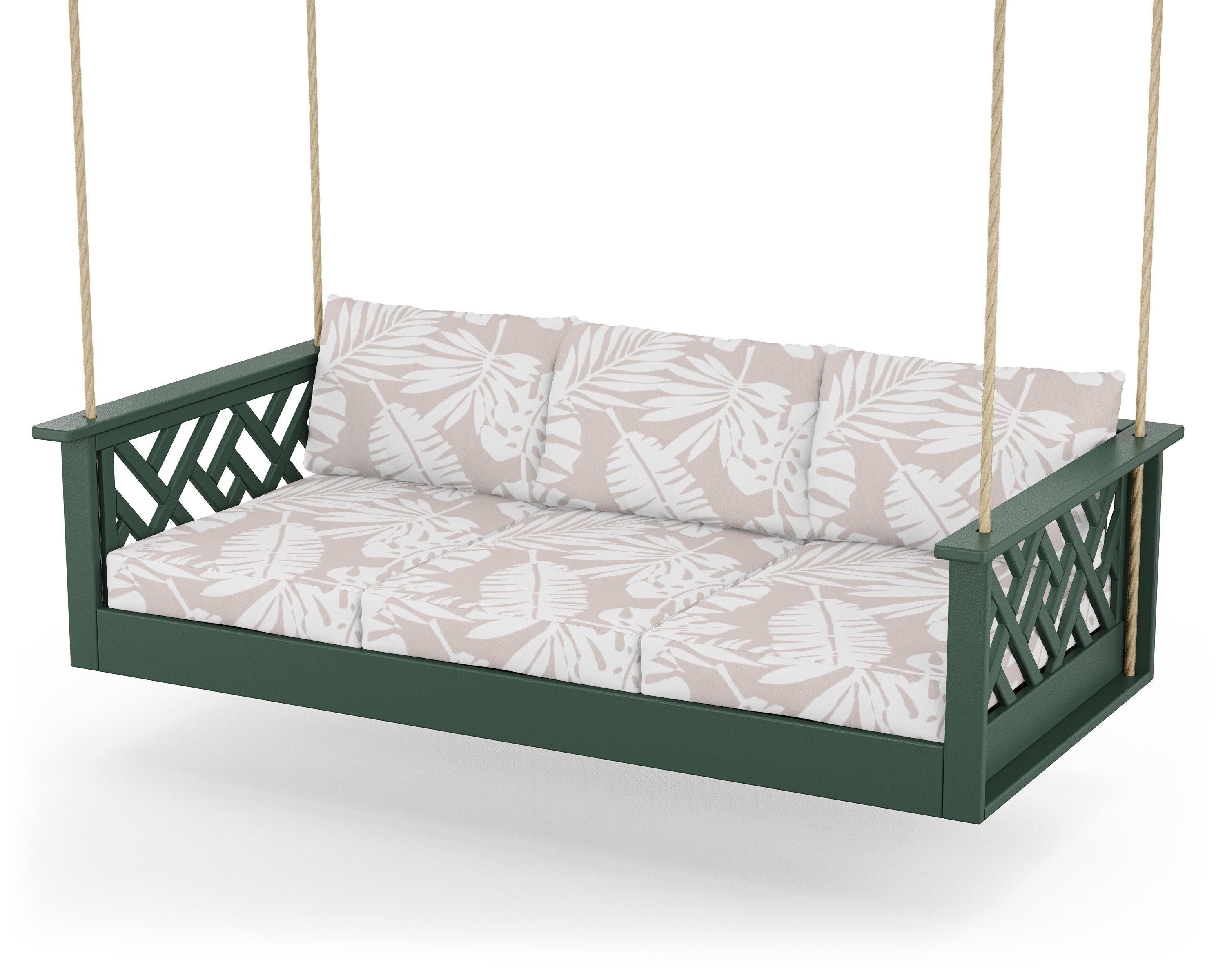 Chippendale Daybed Swing in Green / Leaf Dune Burlap