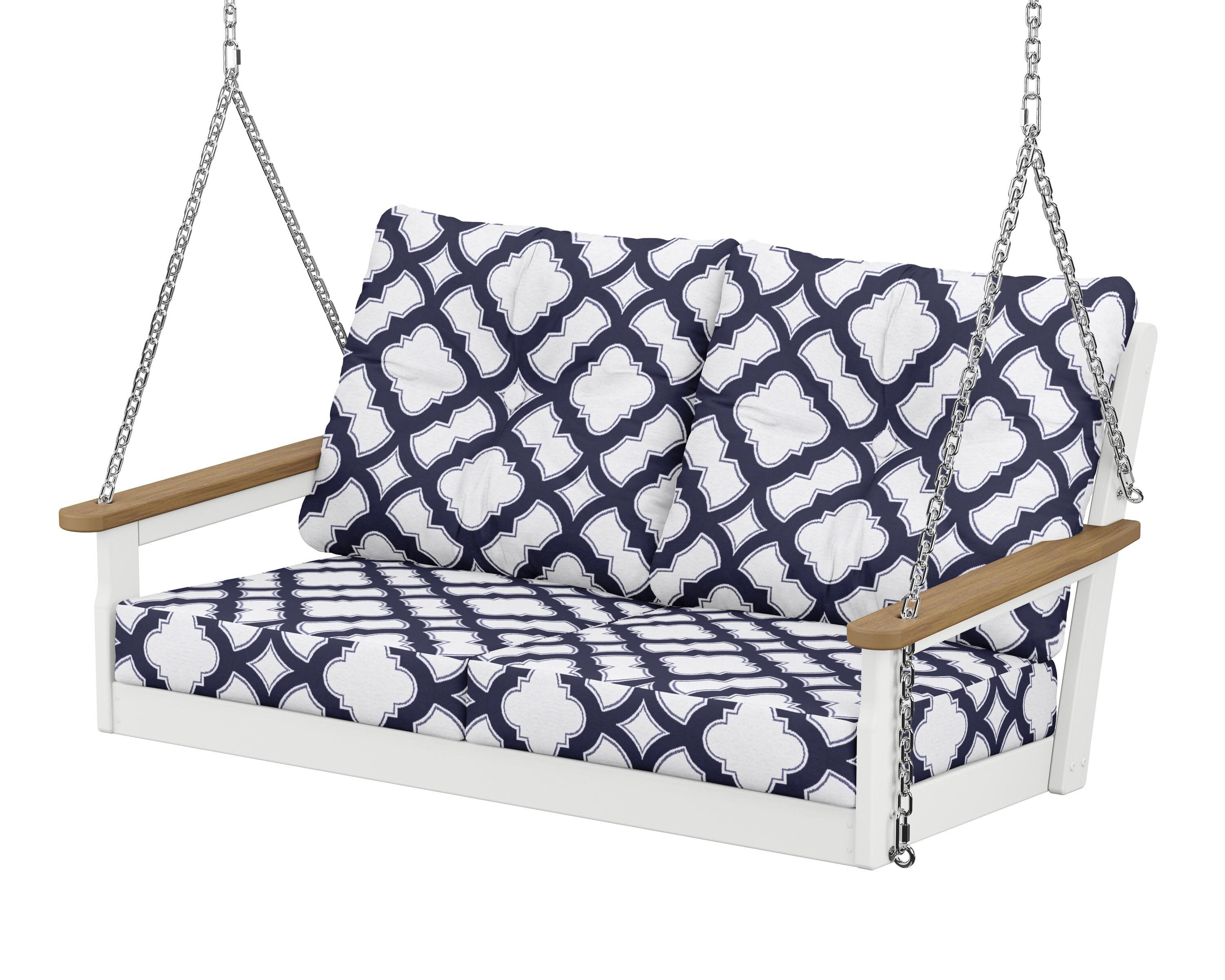 Vineyard Deep Seating Swing in White / Natural / Trellis Navy