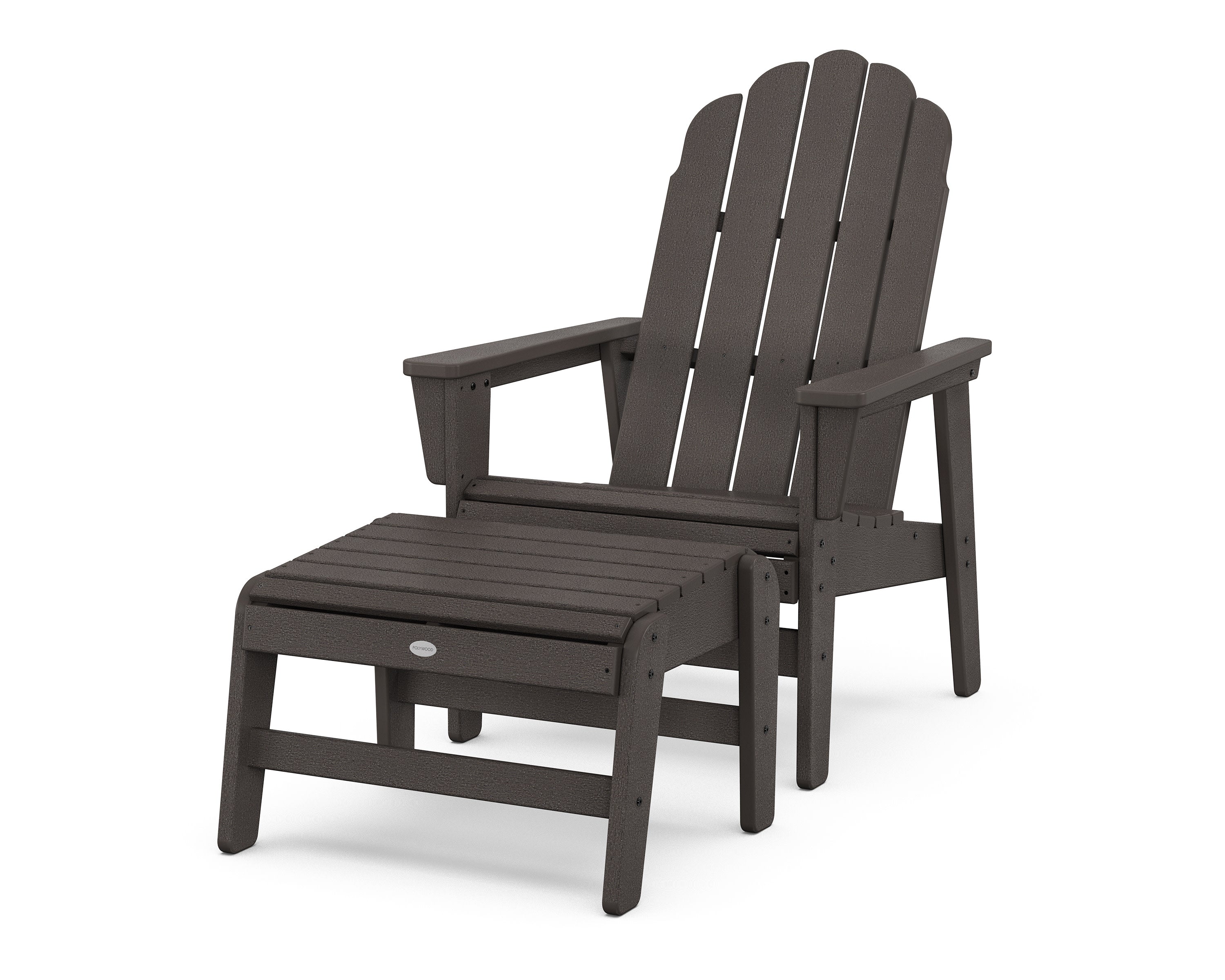 Vineyard Grand Upright Adirondack Chair with Ottoman in Vintage Coffee