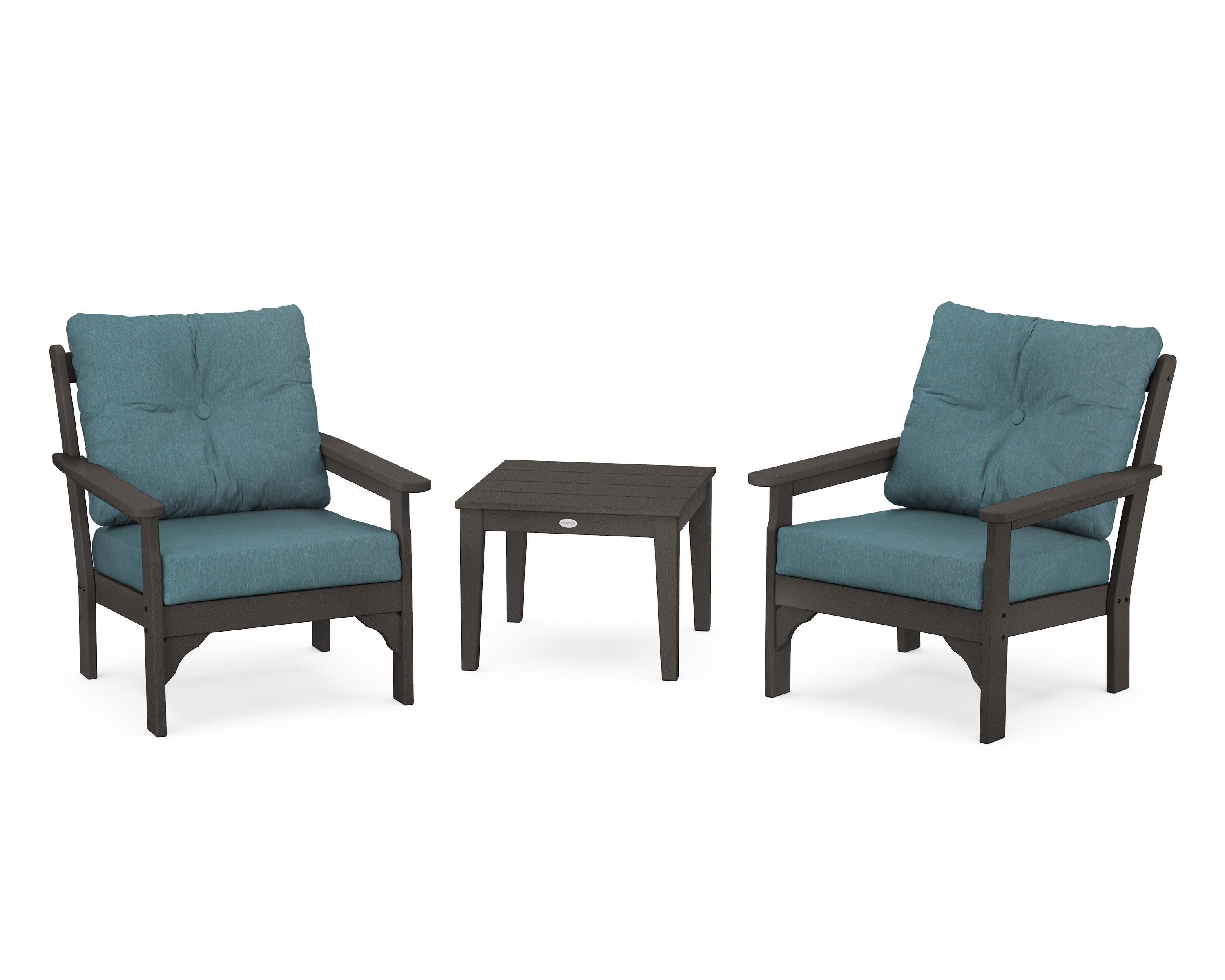 Vineyard 3-Piece Deep Seating Set in Vintage Coffee / Ocean Teal