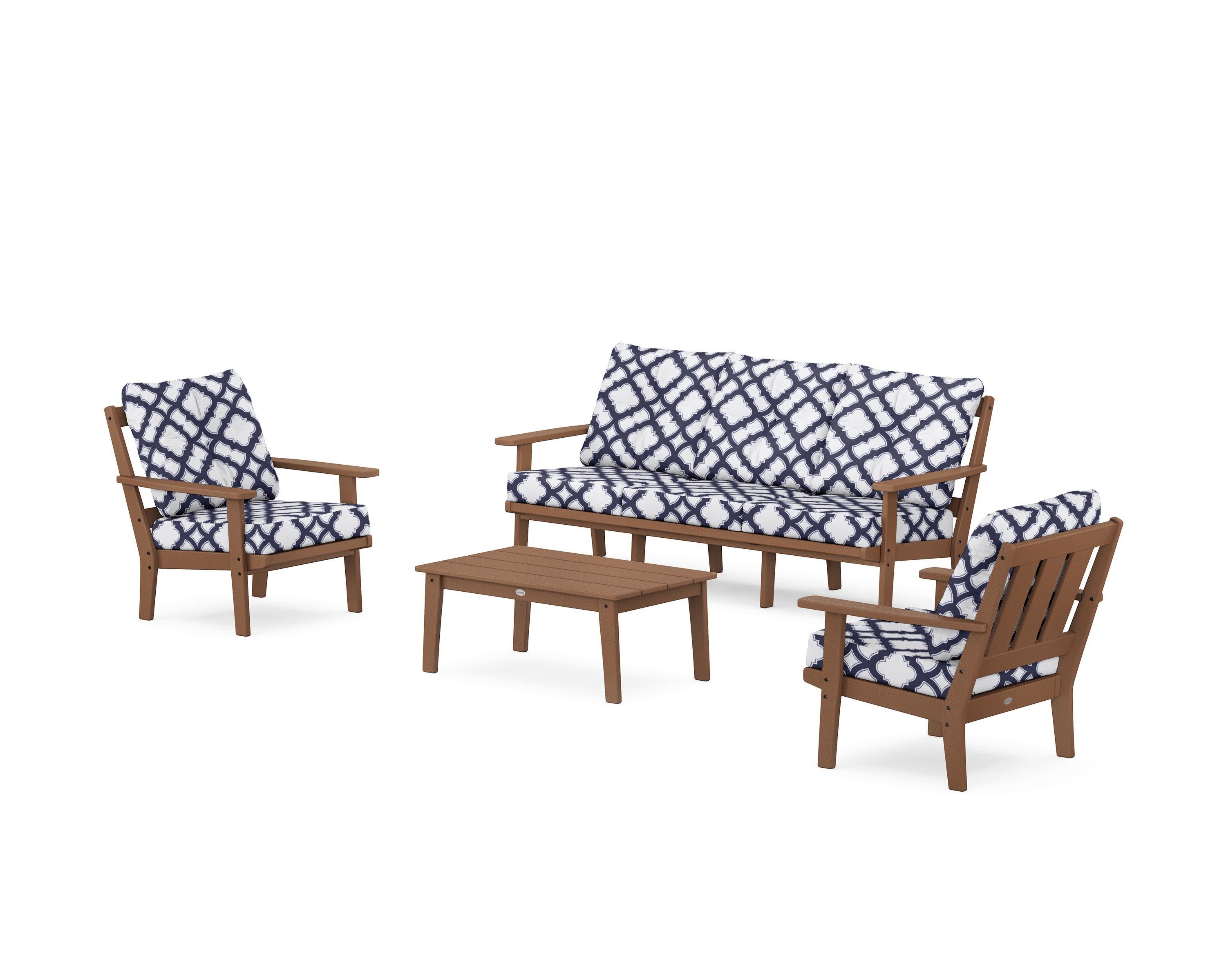 Oxford 4-Piece Deep Seating Set with Sofa in Teak / Trellis Navy