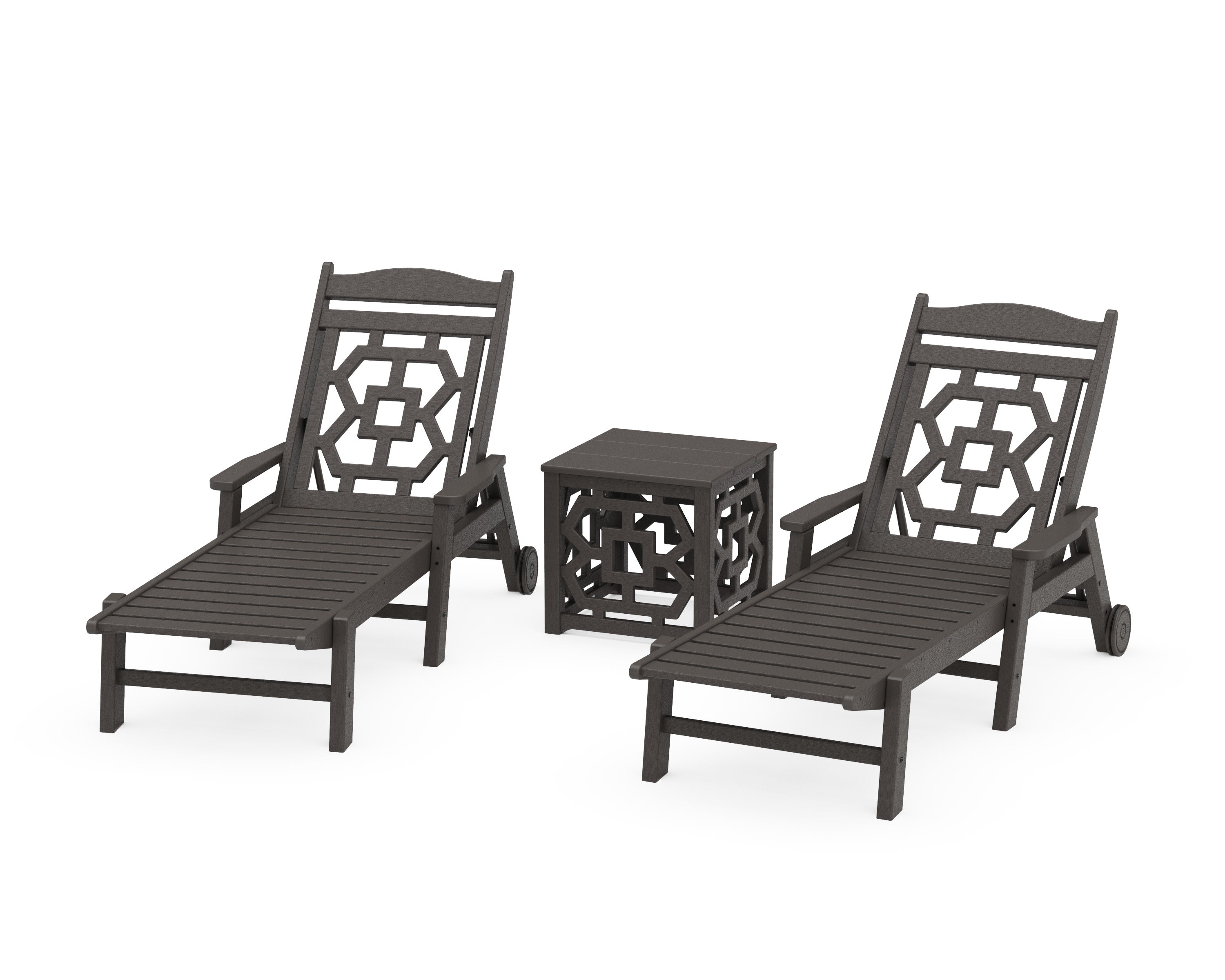 Chinoiserie 3-Piece Chaise Set in Vintage Coffee