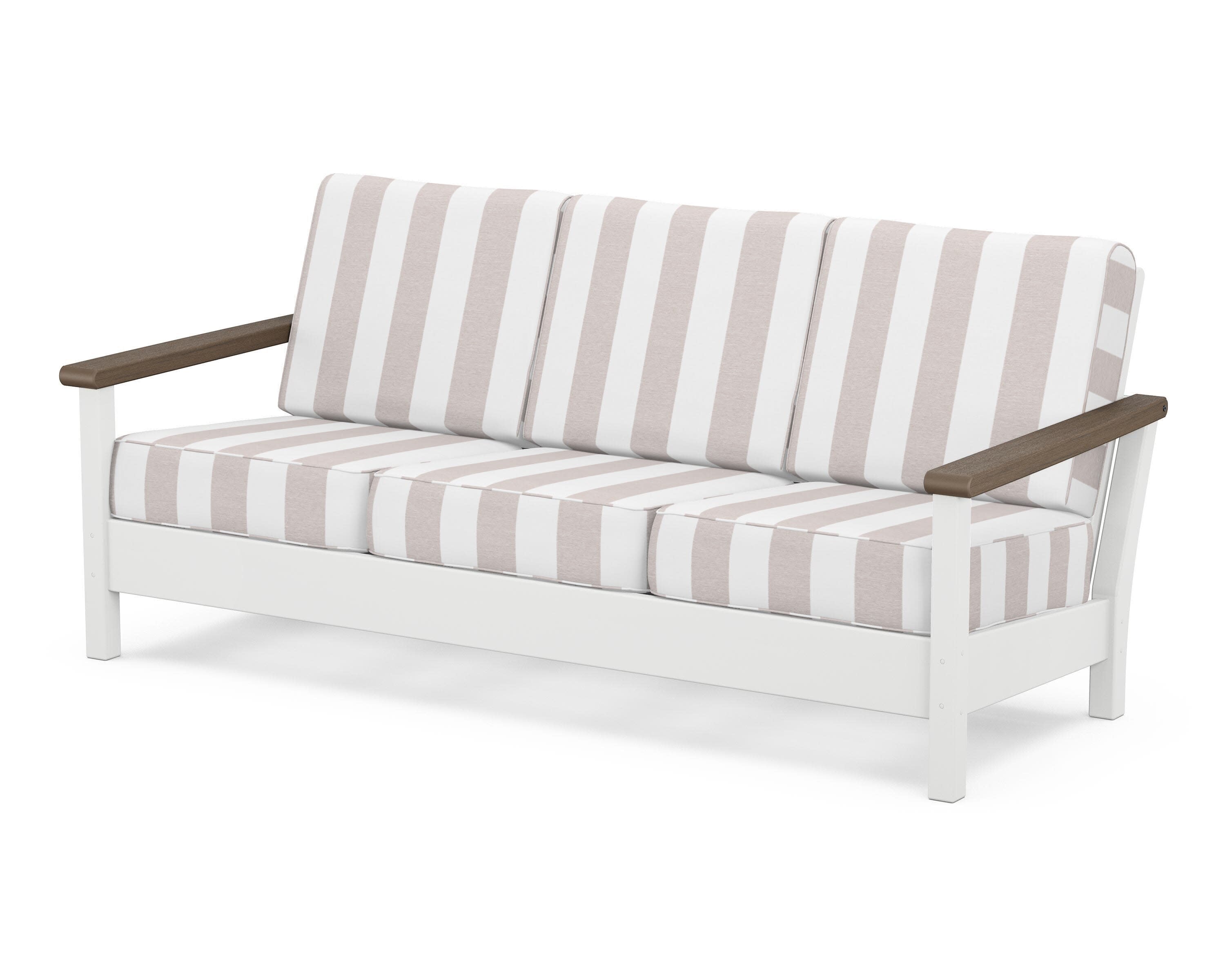 Harbour Deep Seating Sofa in White / Kona / Cabana Stripe Dune Burlap