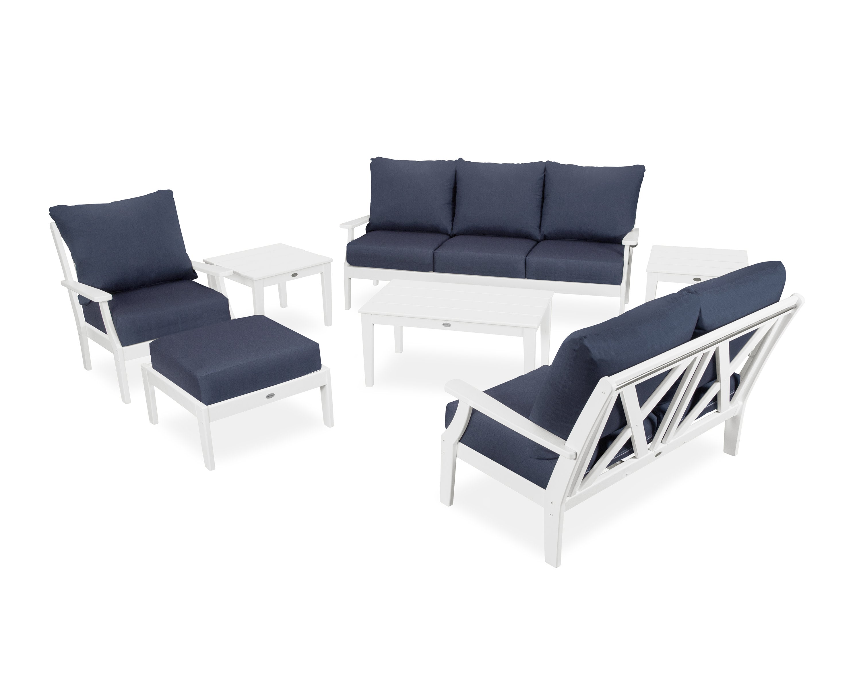 Braxton 7-Piece Deep Seating Set in White / Spectrum Indigo
