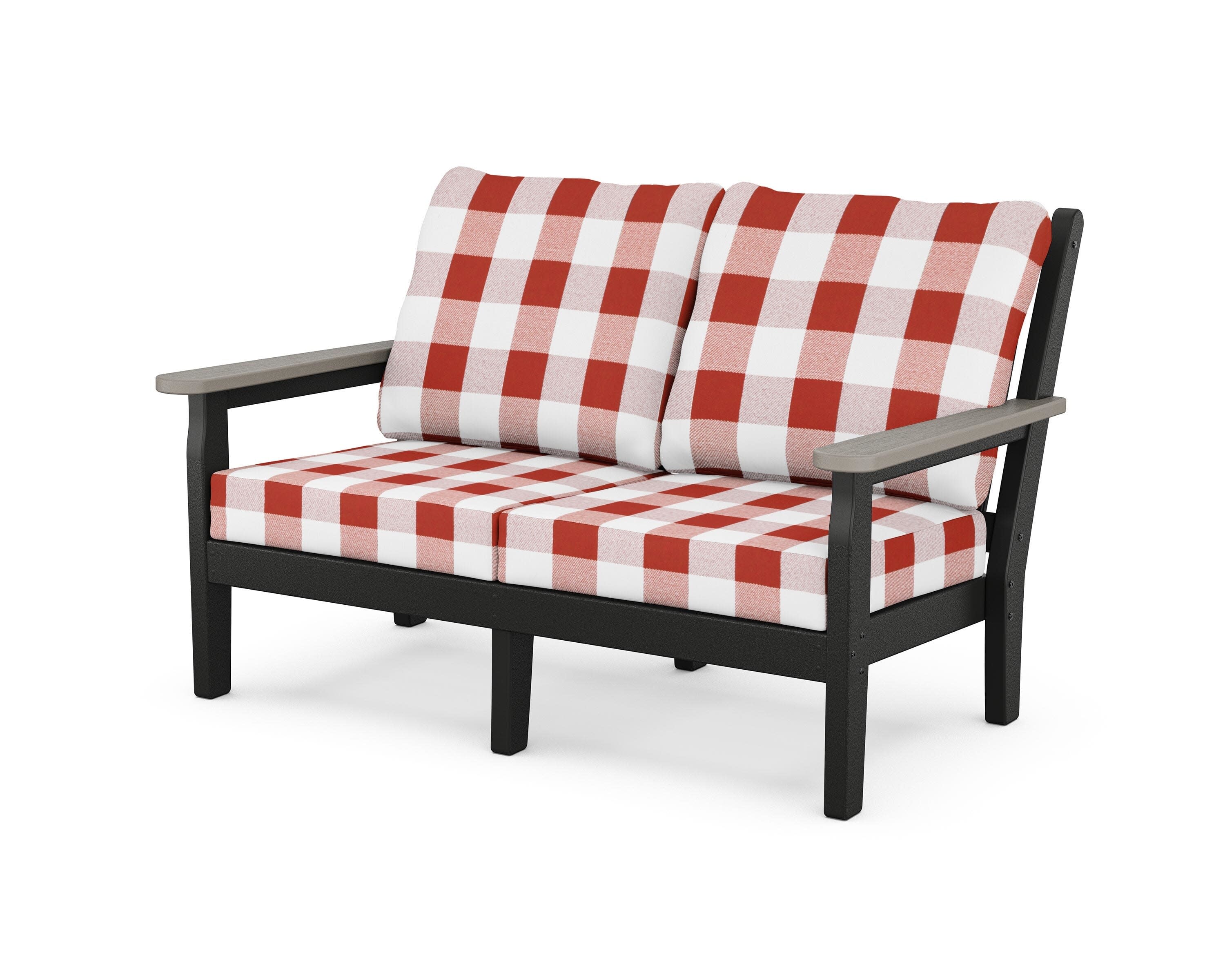 Chippendale Deep Seating Loveseat in Black / Driftwood / Buffalo Plaid Crimson