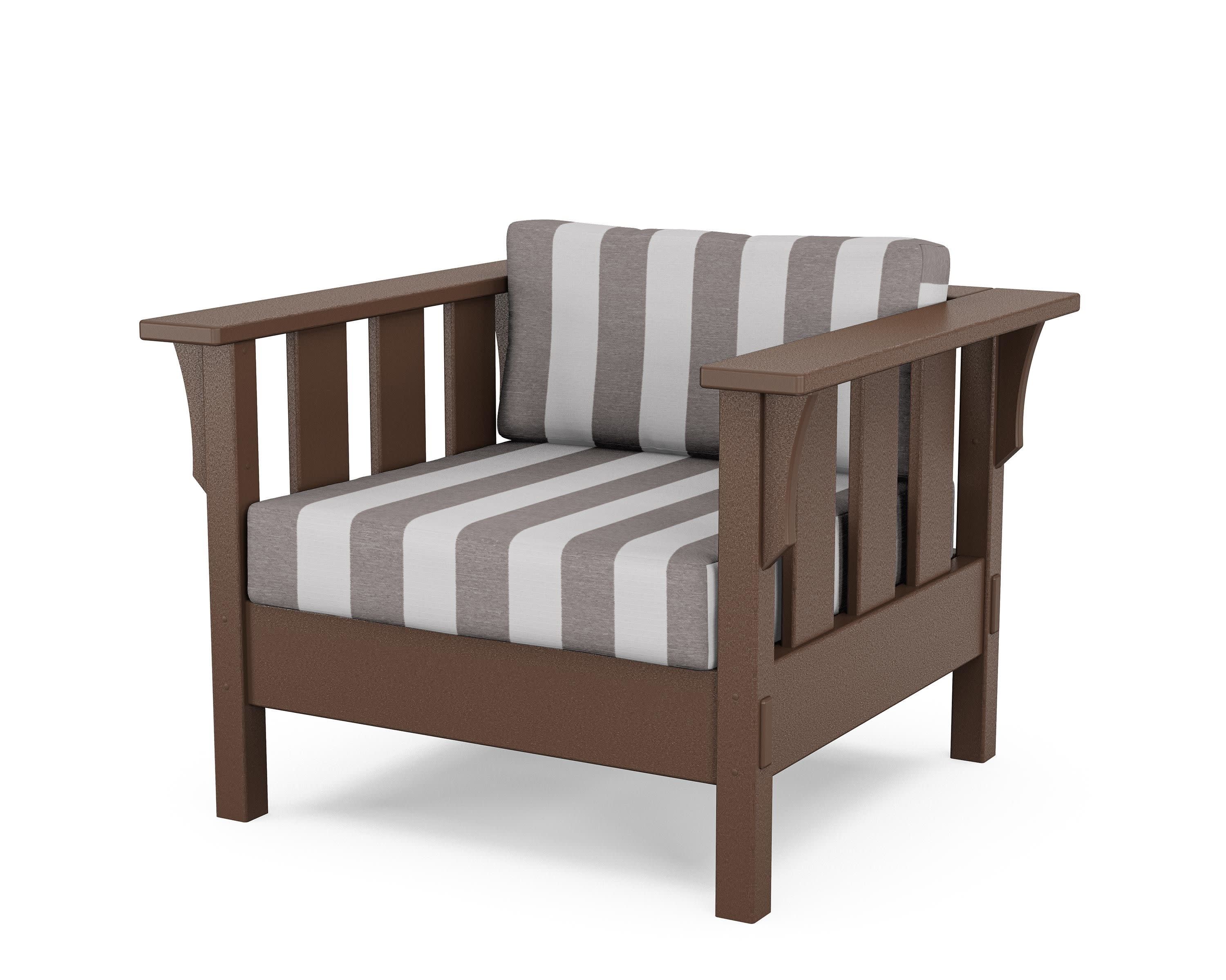 Acadia Deep Seating Chair in Mahogany / Cabana Stripe Grey Mist