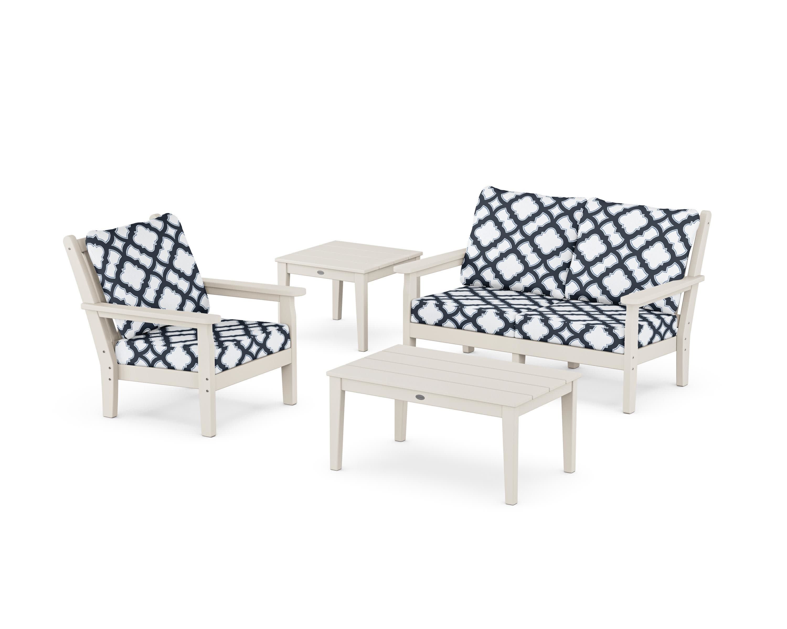 Chippendale 4-Piece Deep Seating Set in Sand / Trellis Marine Indigo