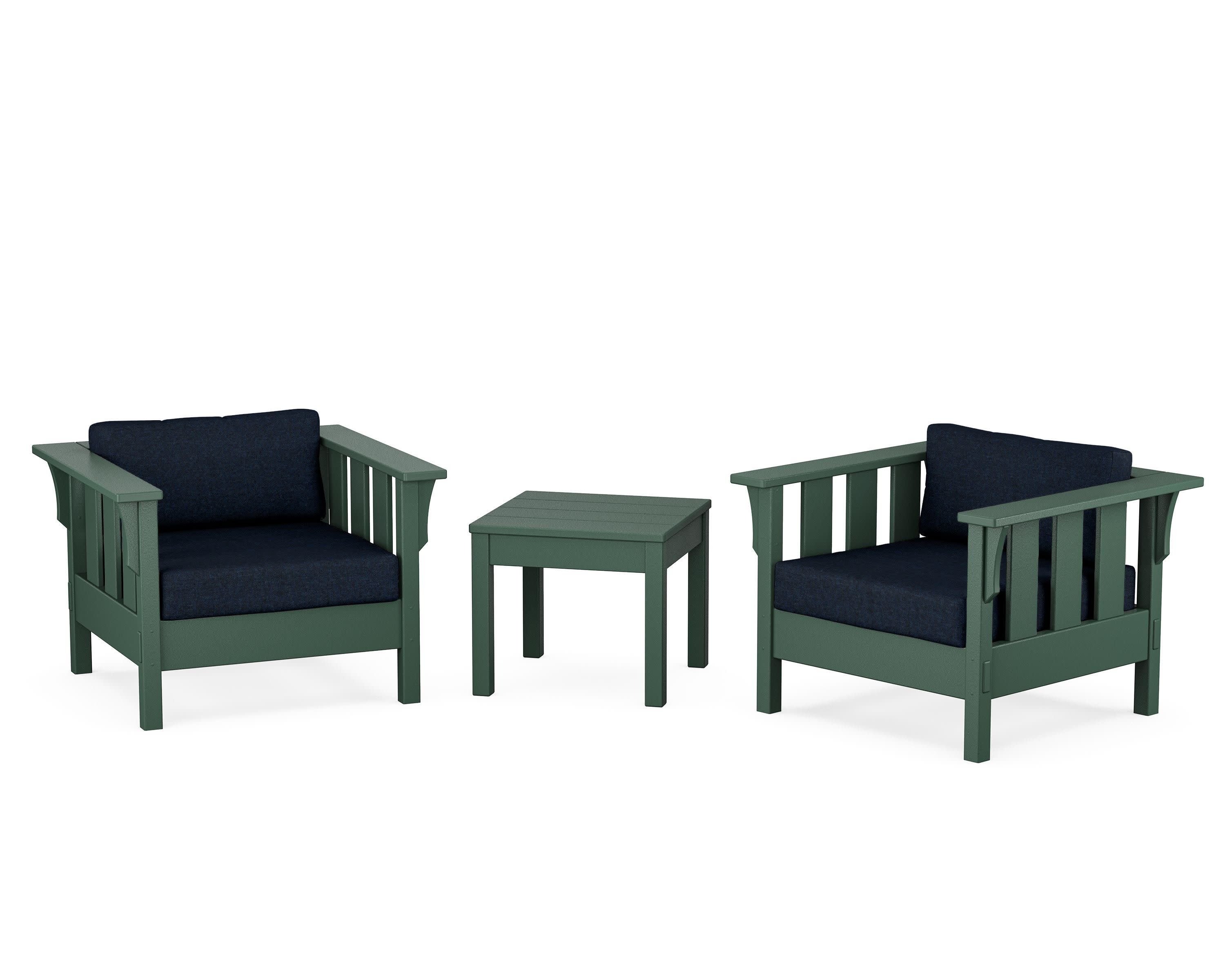 Acadia 3-Piece Deep Seating Set in Green / Marine Indigo