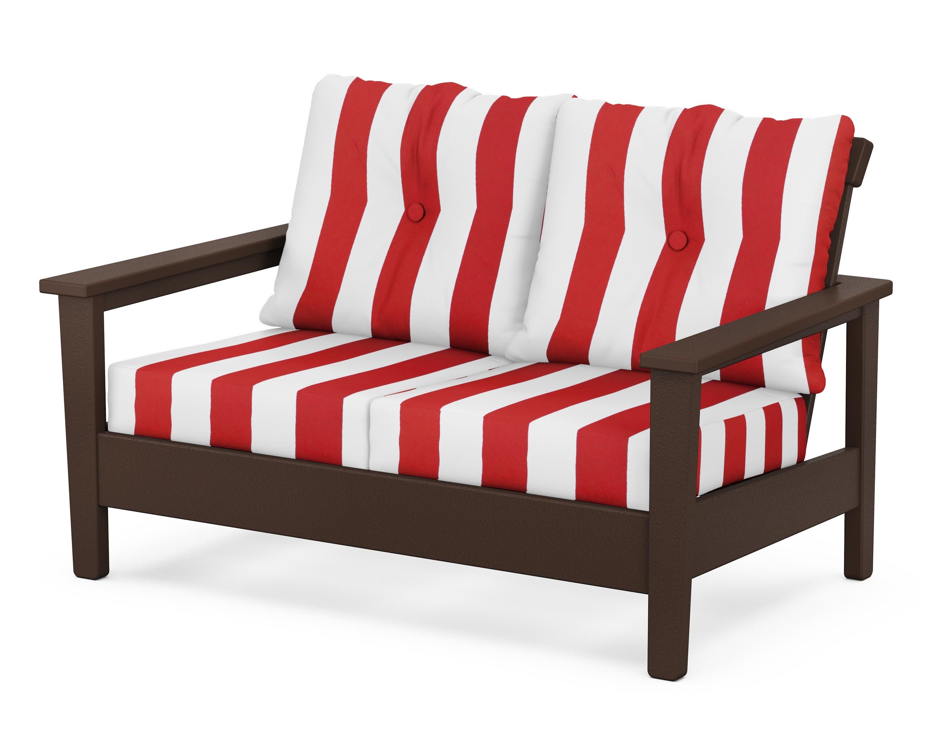 Prescott Deep Seating Loveseat in Mahogany / Cabana Stripe Crimson