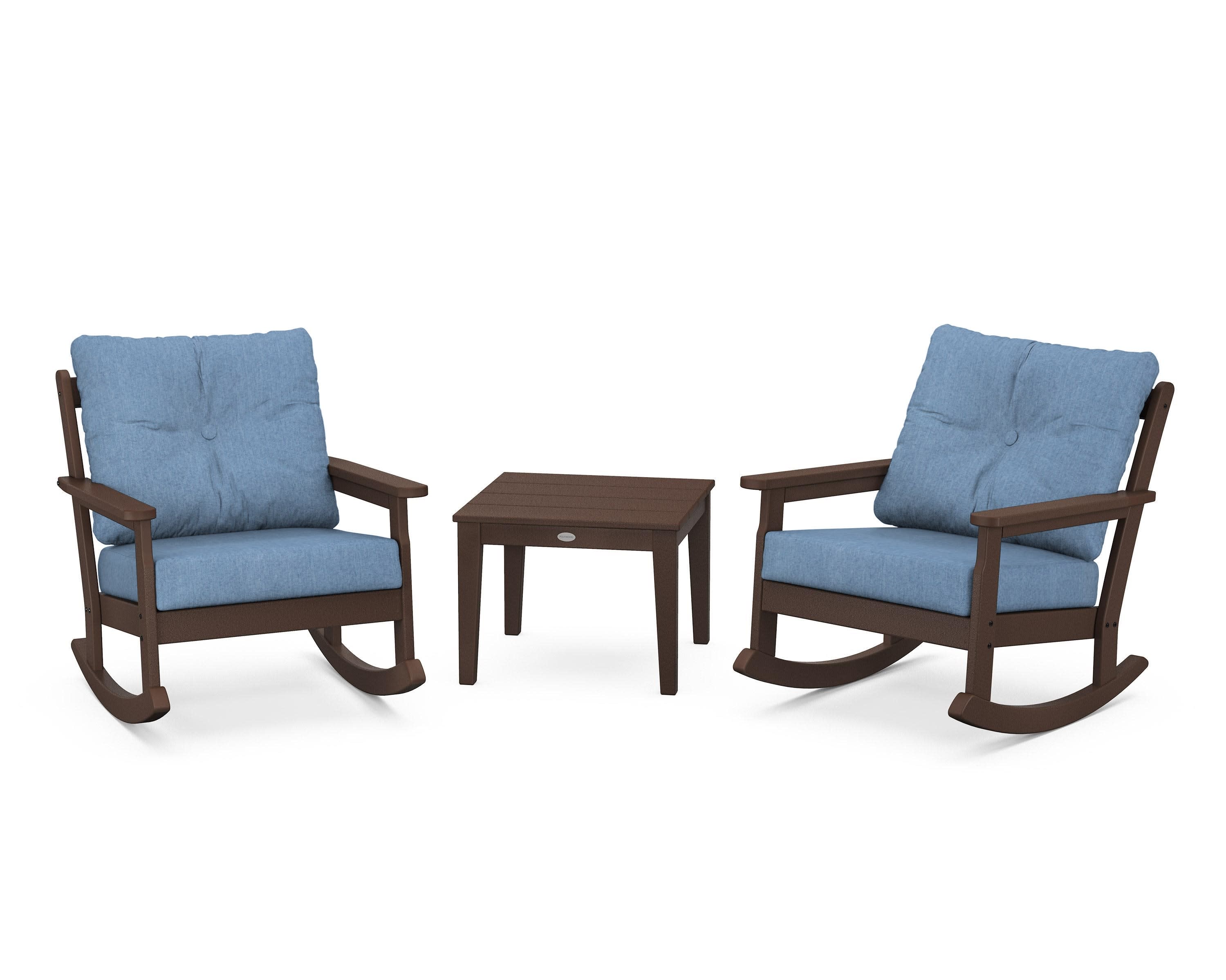 Vineyard 3-Piece Deep Seating Rocker Set in Mahogany / Sky Blue