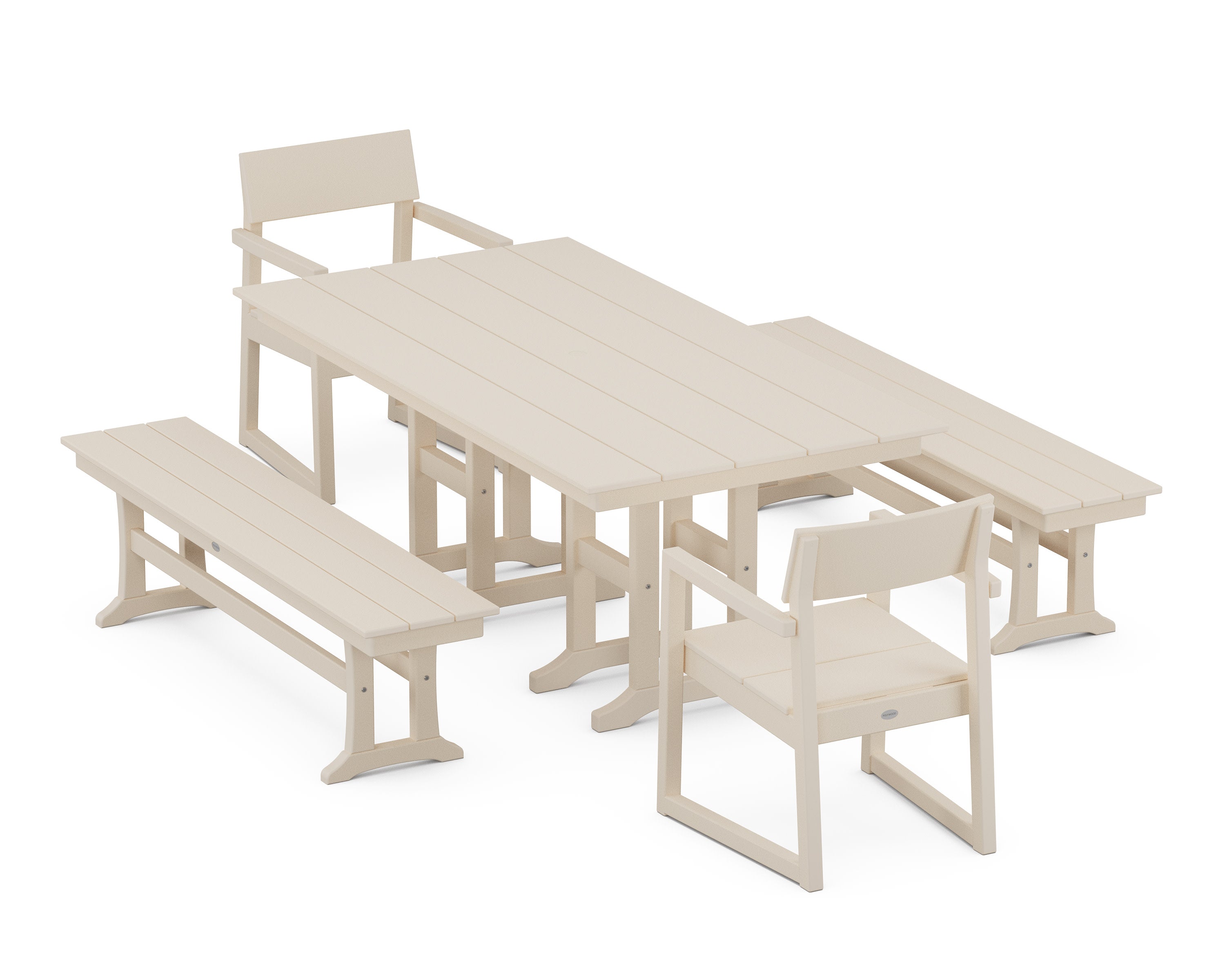 EDGE 5-Piece Farmhouse Dining Set with Benches in Sand