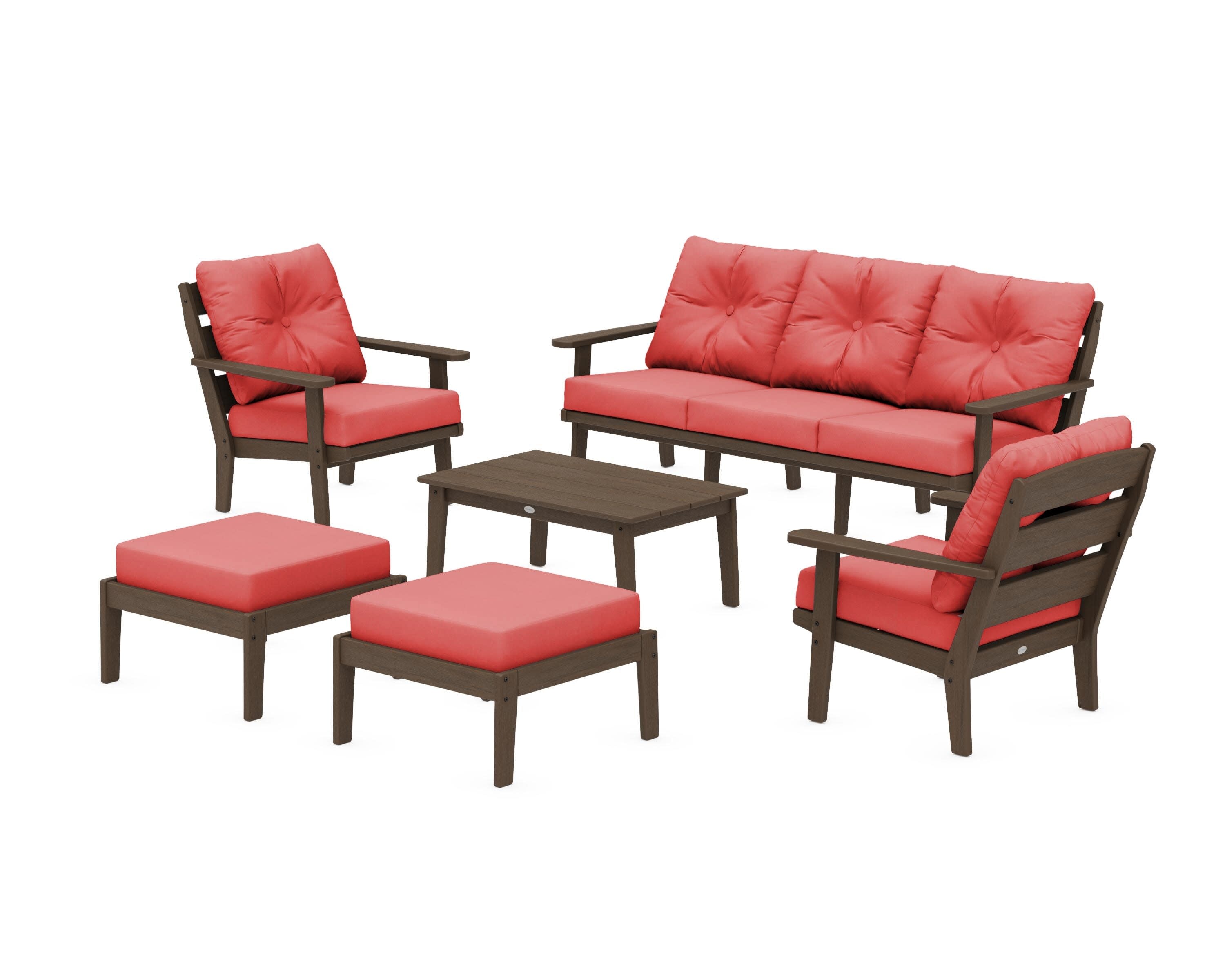 Lakeside 6-Piece Lounge Sofa Set in Kona / Crimson Linen