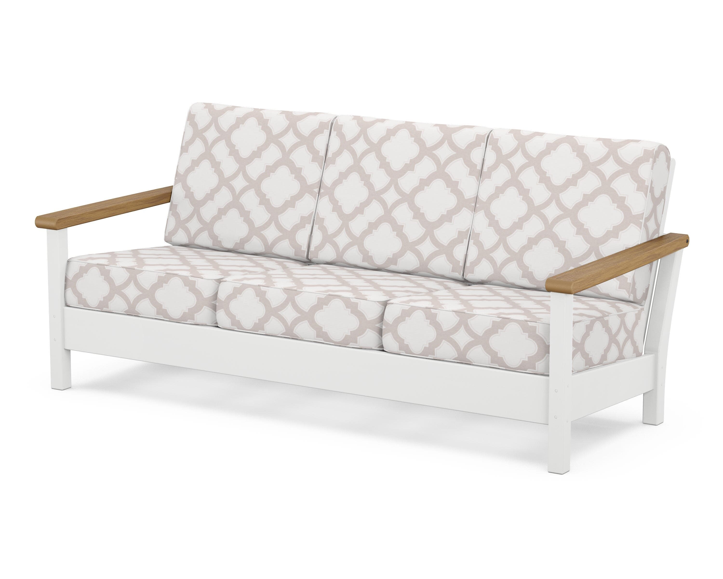 Harbour Deep Seating Sofa in White / Natural / Trellis Dune Burlap
