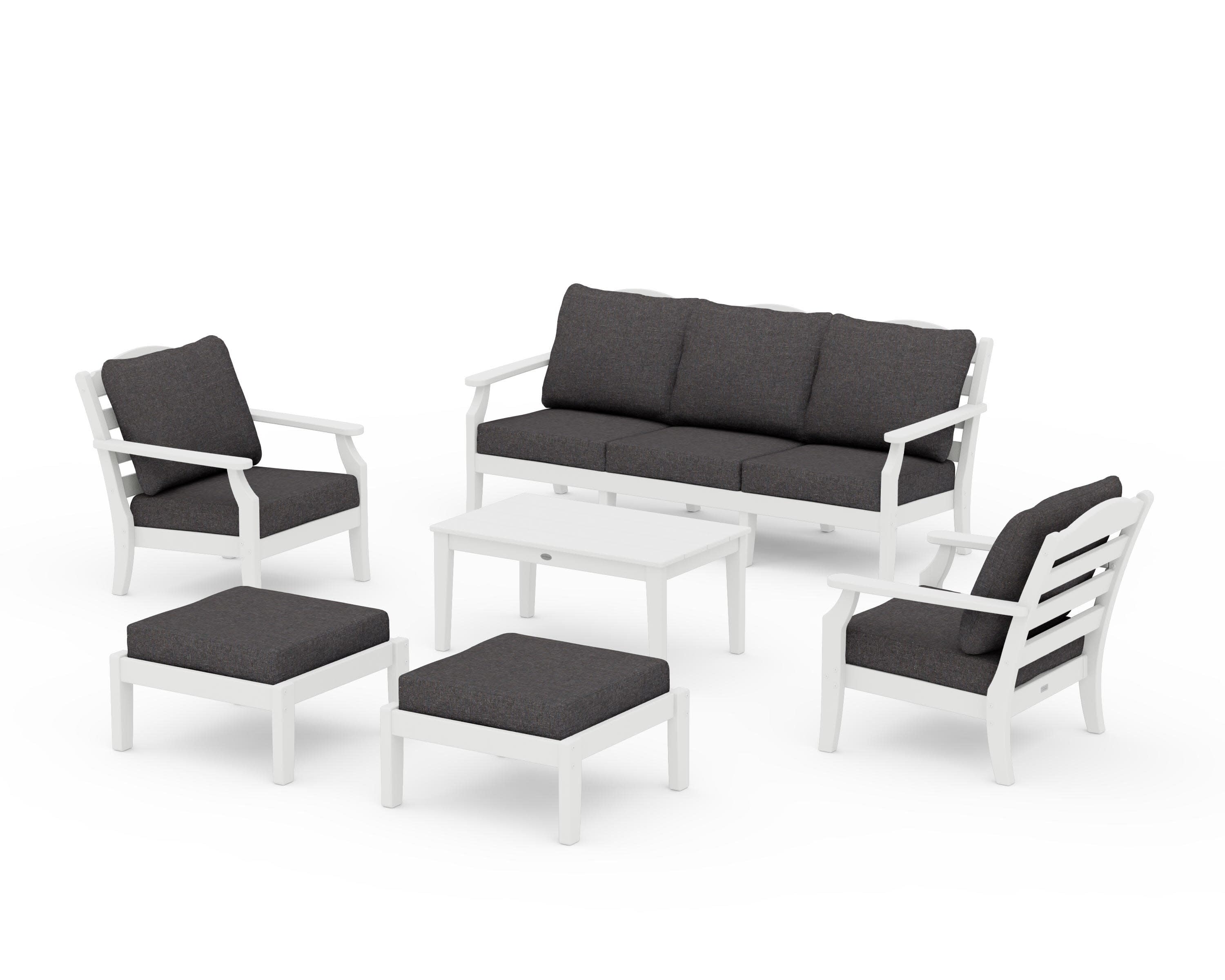 Savannah 6-Piece Lounge Sofa Set in White / Ash Charcoal