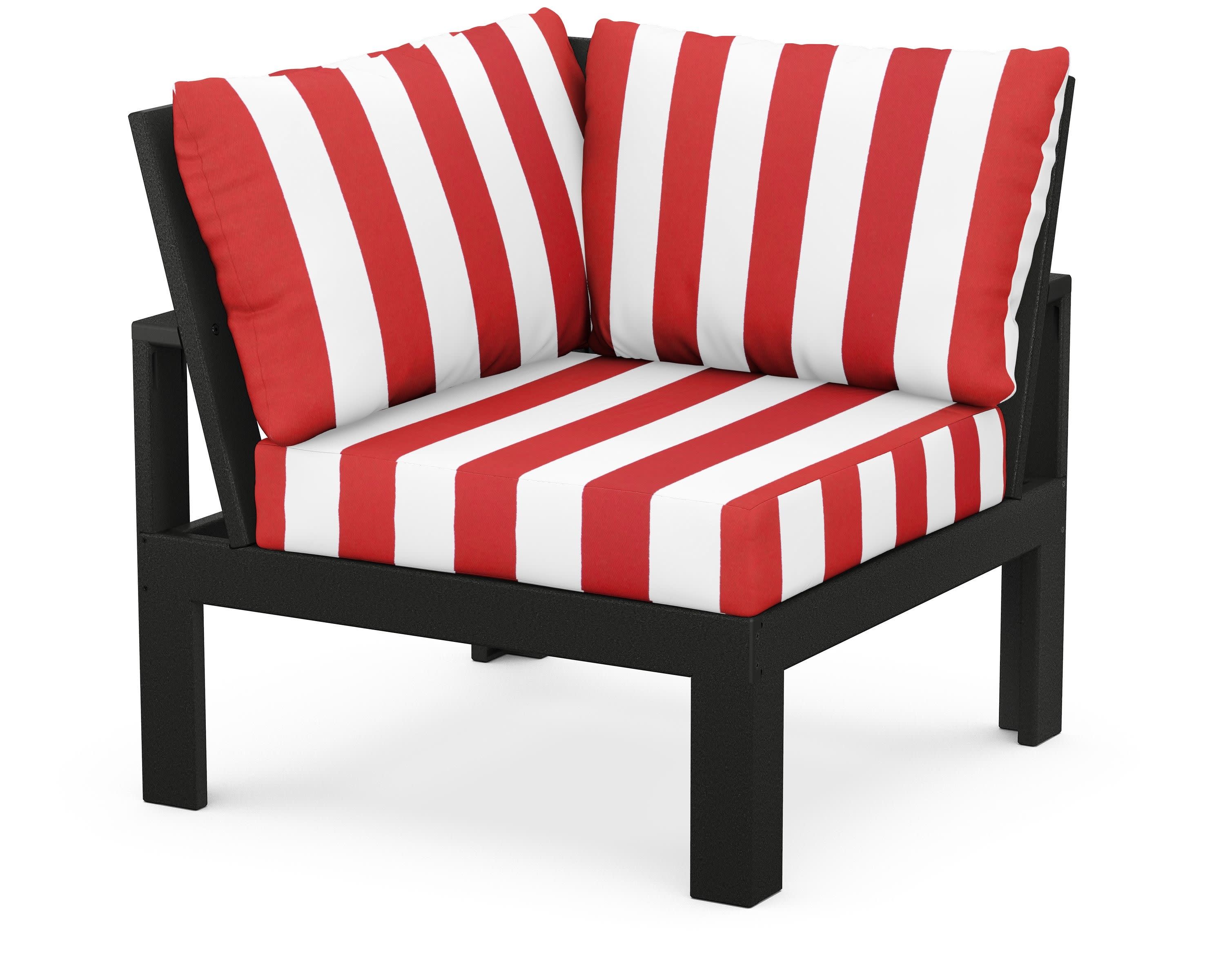 Modular Corner Chair in Black / Cabana Stripe Crimson