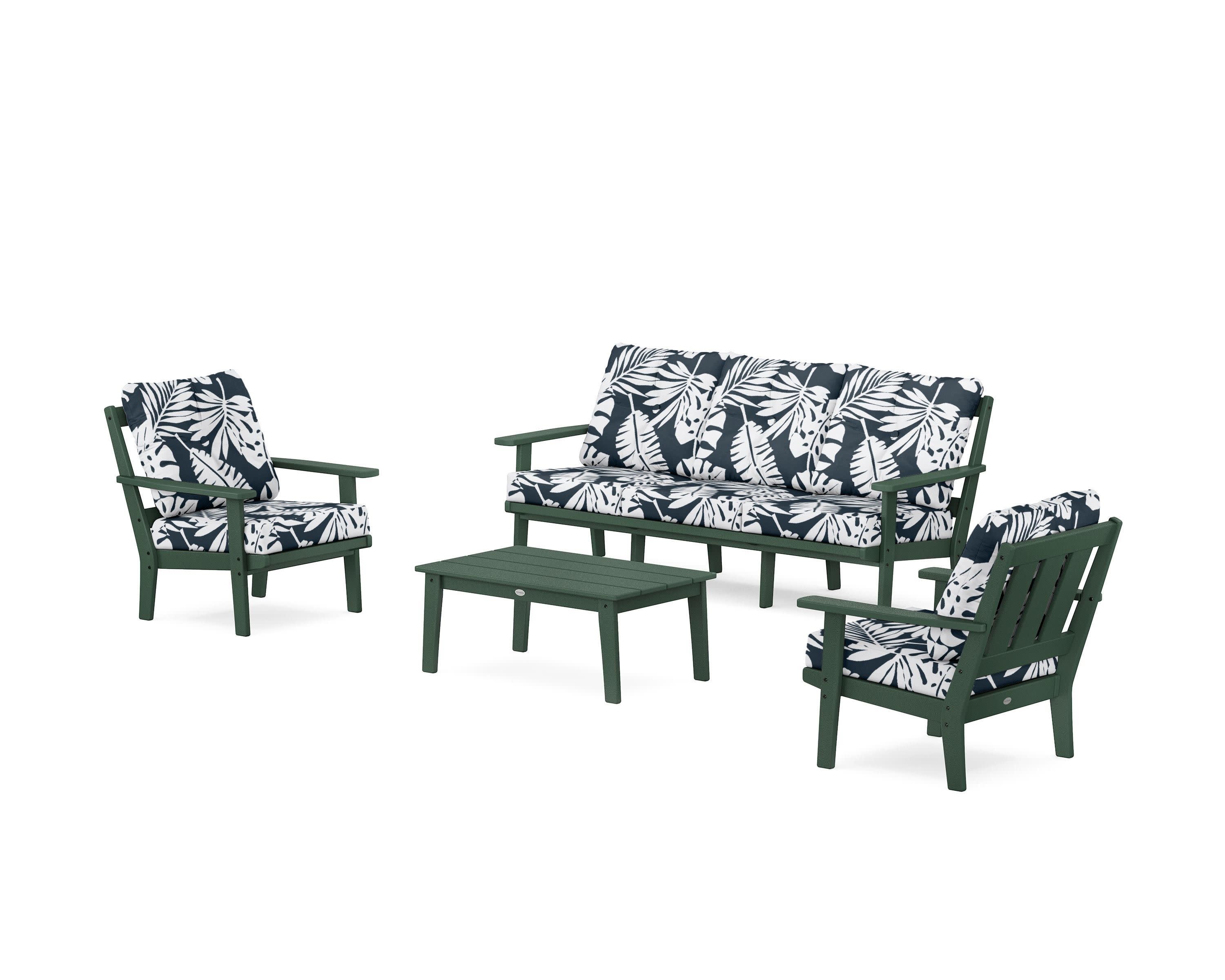 Oxford 4-Piece Deep Seating Set with Sofa in Green / Leaf Marine Indigo