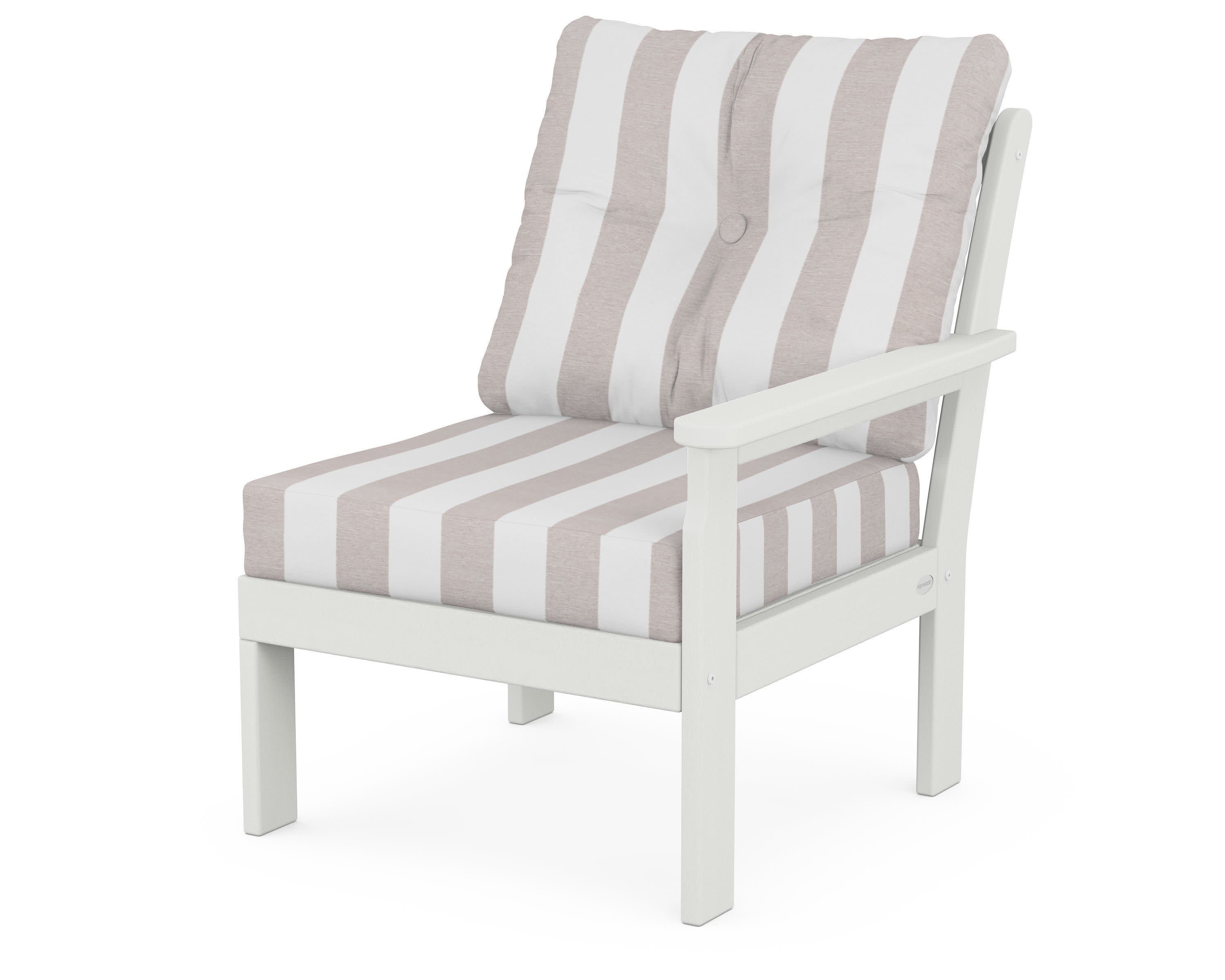 Vineyard Modular Right Arm Chair in Vintage White / Cabana Stripe Dune Burlap