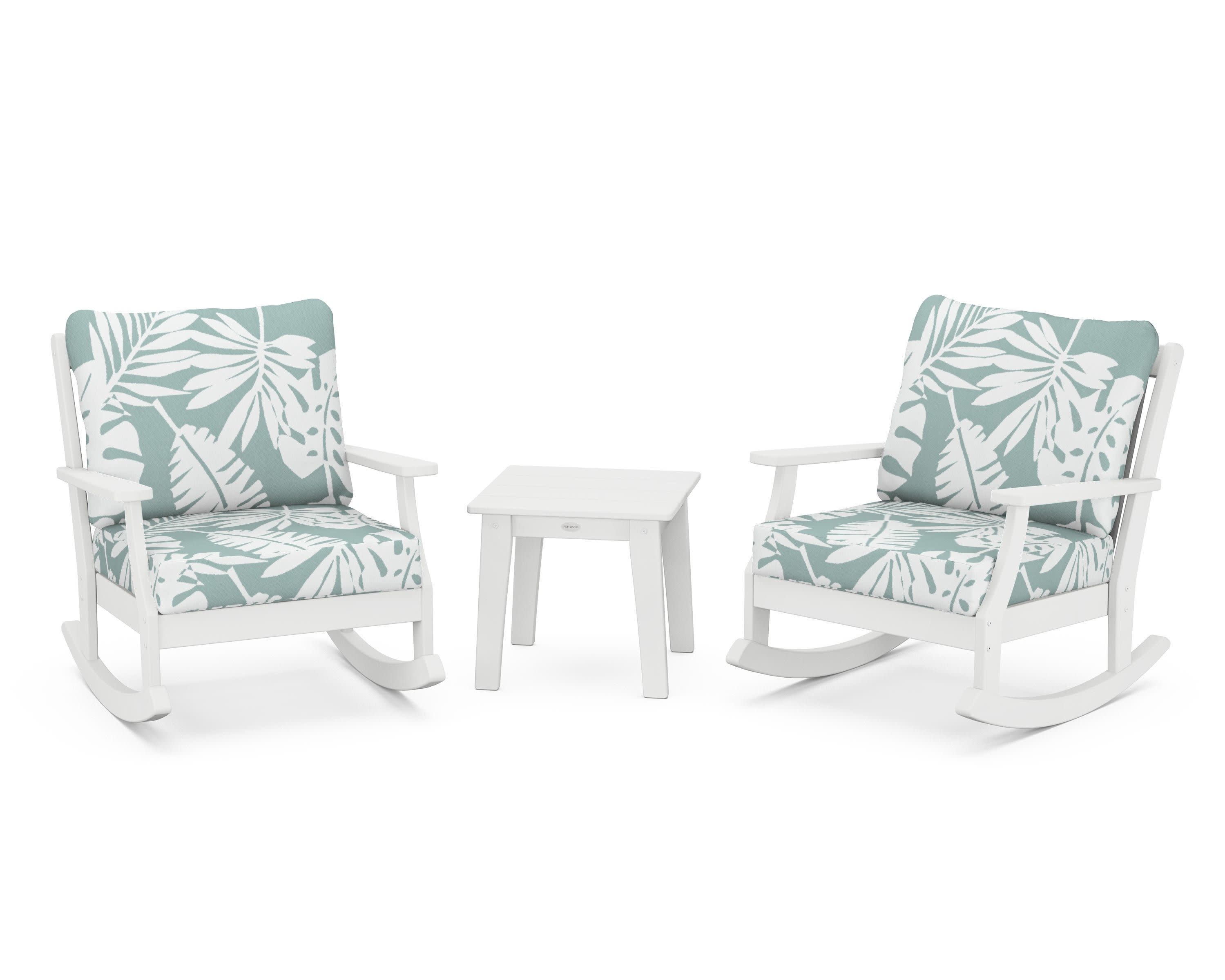 Braxton 3-Piece Deep Seating Rocker Set in White / Leaf Glacier Spa
