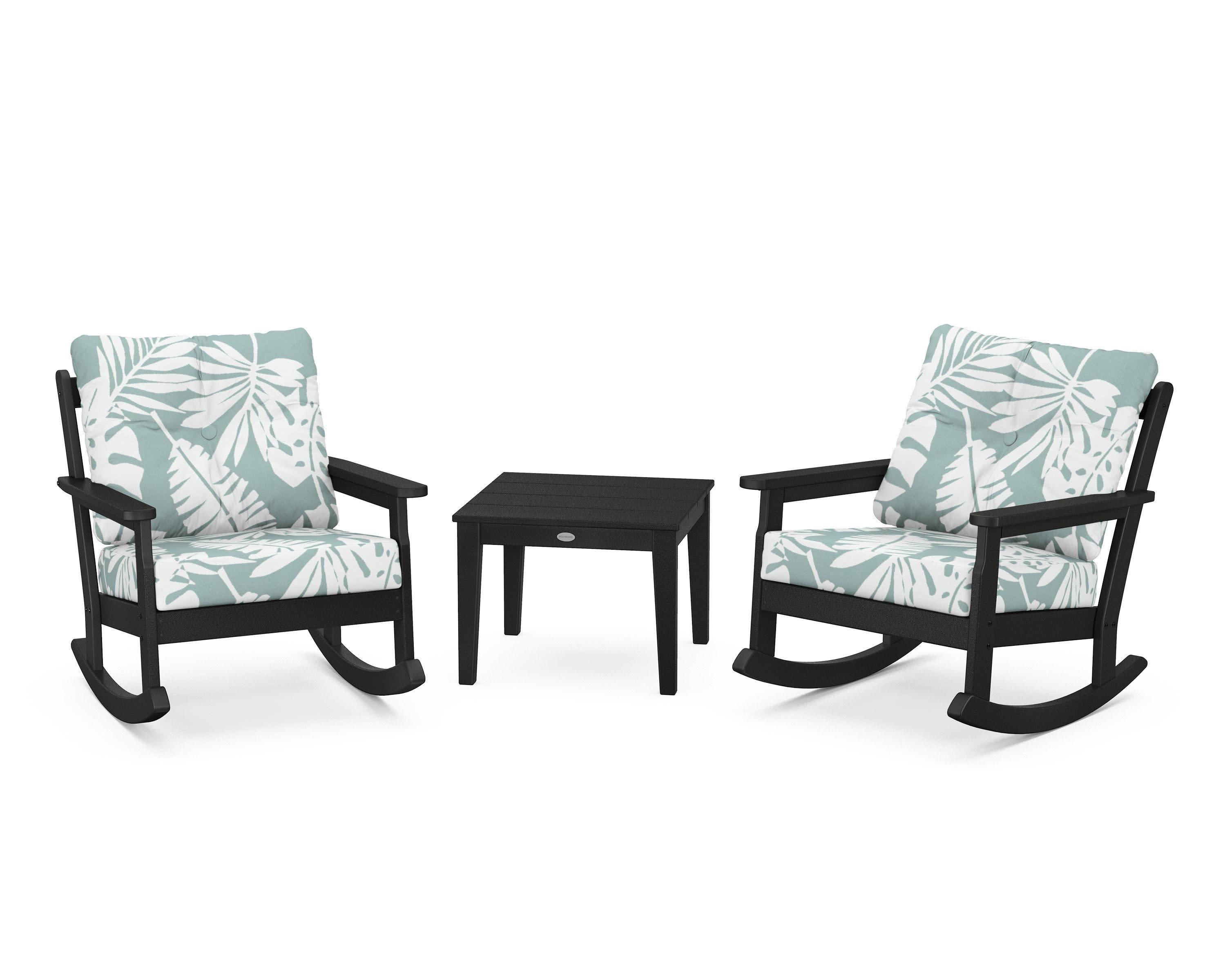 Vineyard 3-Piece Deep Seating Rocker Set in Black / Leaf Glacier Spa