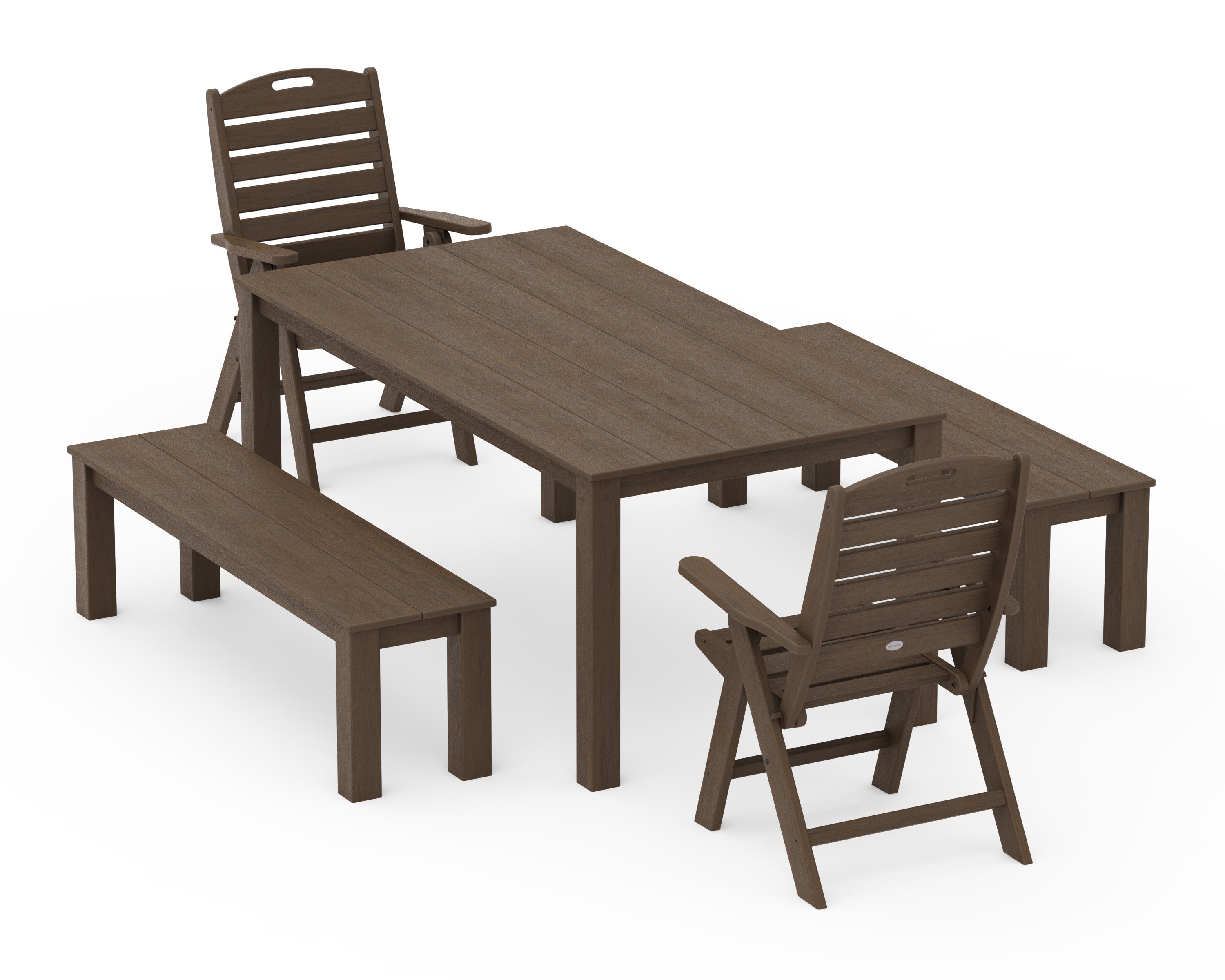 Nautical Folding Highback Chair 5-Piece Parsons Dining Set with Benches in Kona