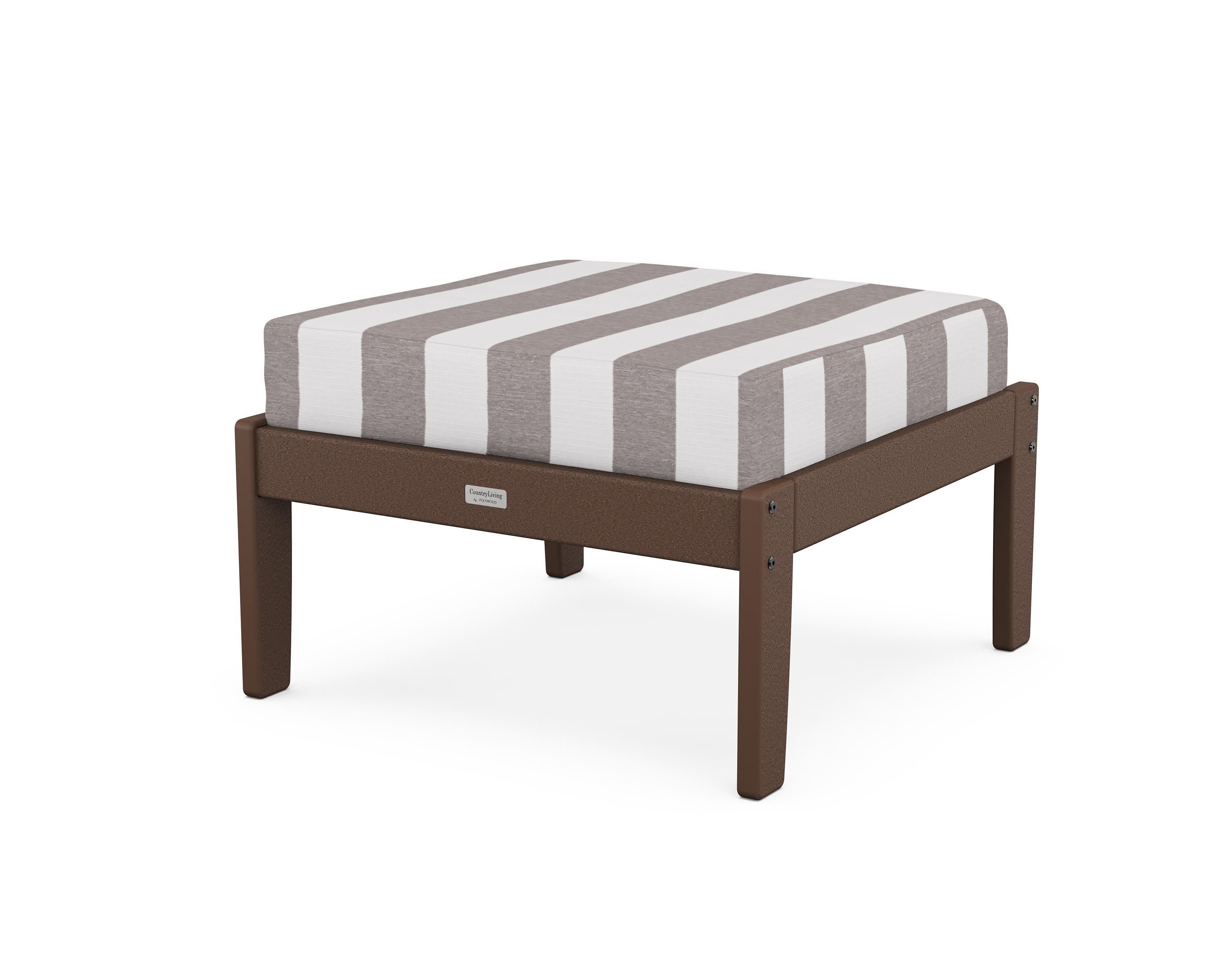 Cottage Deep Seating Ottoman in Mahogany / Cabana Stripe Grey Mist