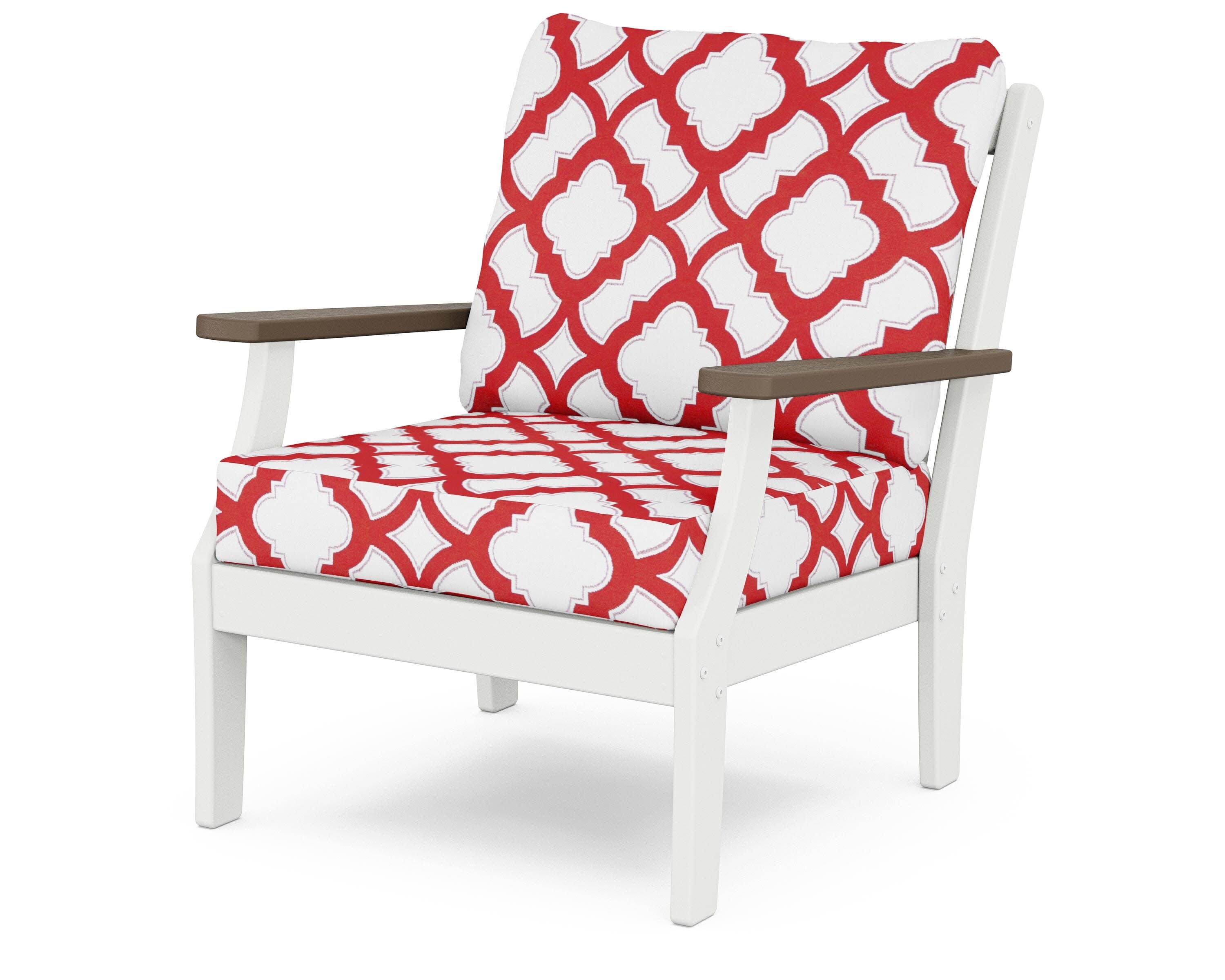 Braxton Deep Seating Chair in White / Kona / Trellis Crimson