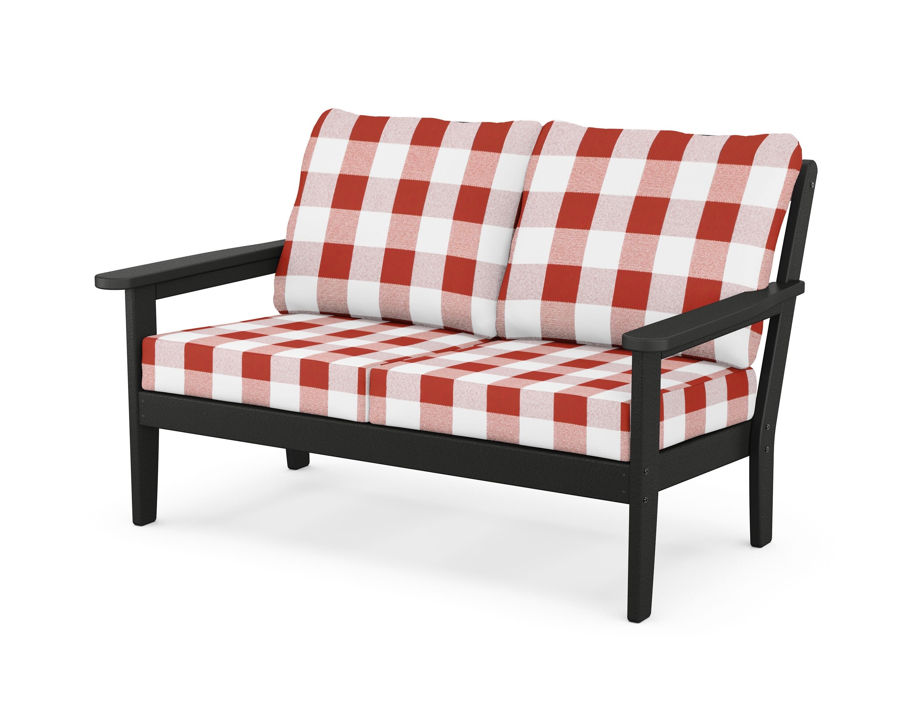 Cottage Deep Seating Loveseat in Black / Buffalo Plaid Crimson