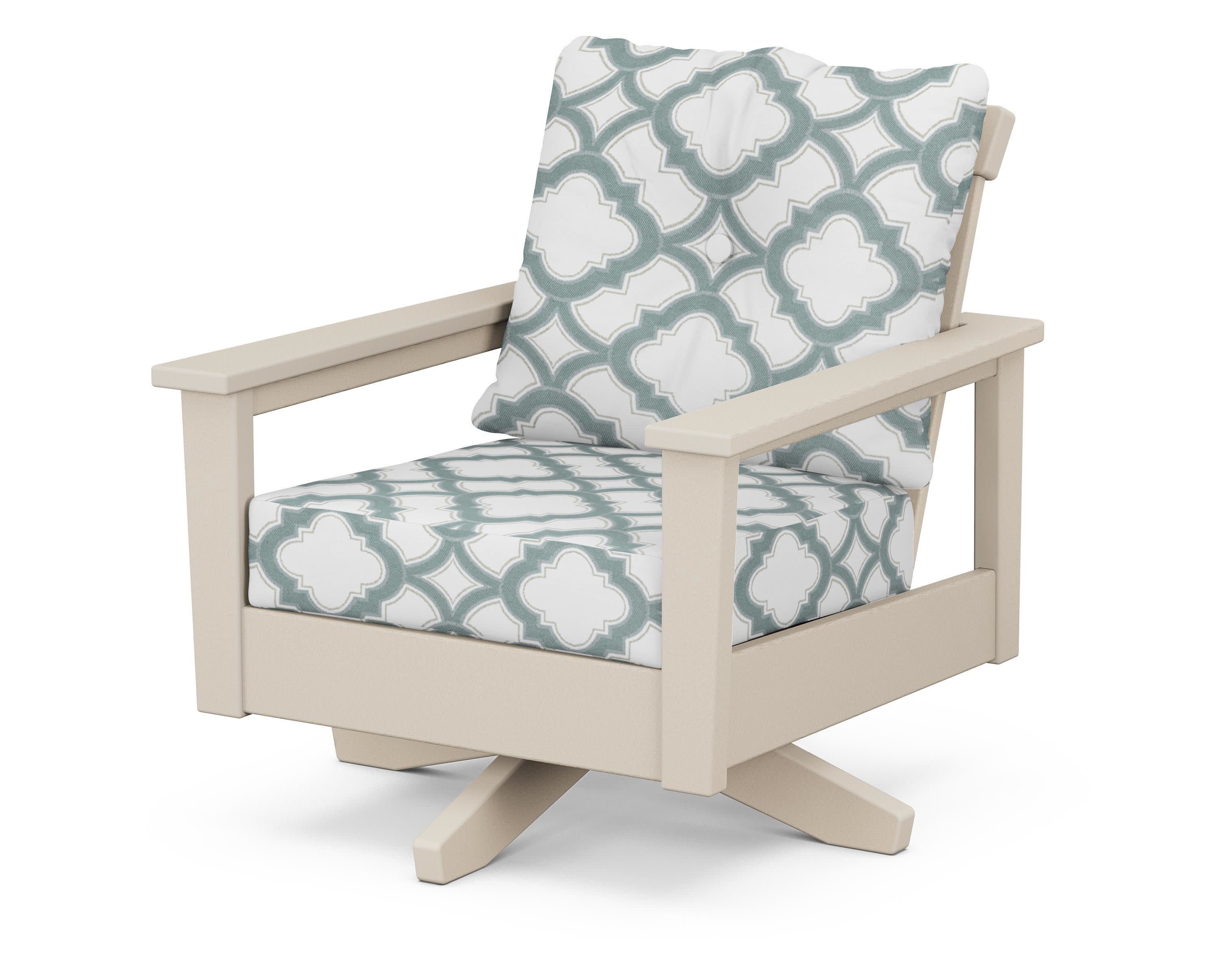 Prescott Deep Seating Swivel Chair in Sand / Trellis Glacier Spa