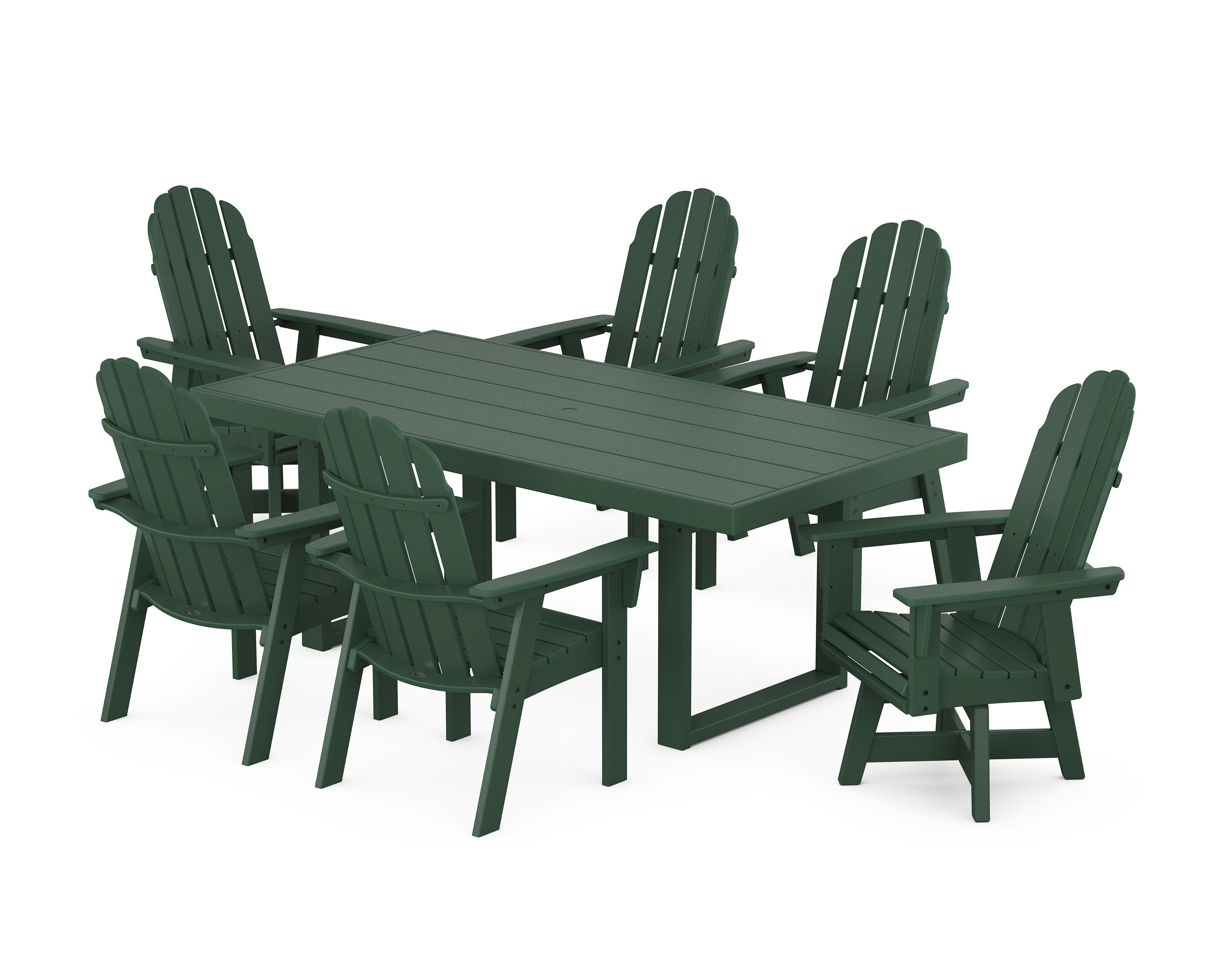 Vineyard Curveback Adirondack Swivel Chair 7-Piece Dining Set in Green