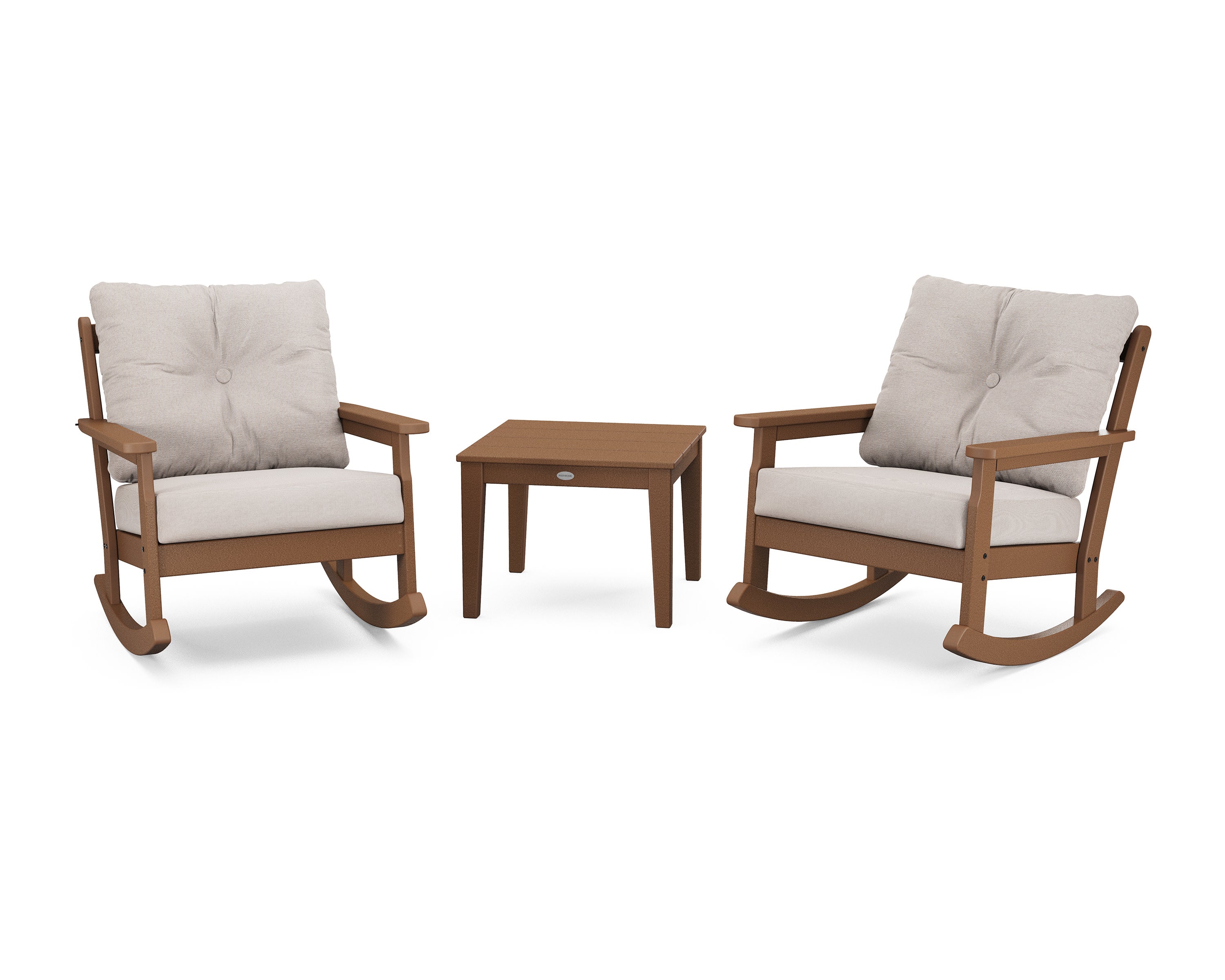 Vineyard 3-Piece Deep Seating Rocker Set in Teak / Dune Burlap