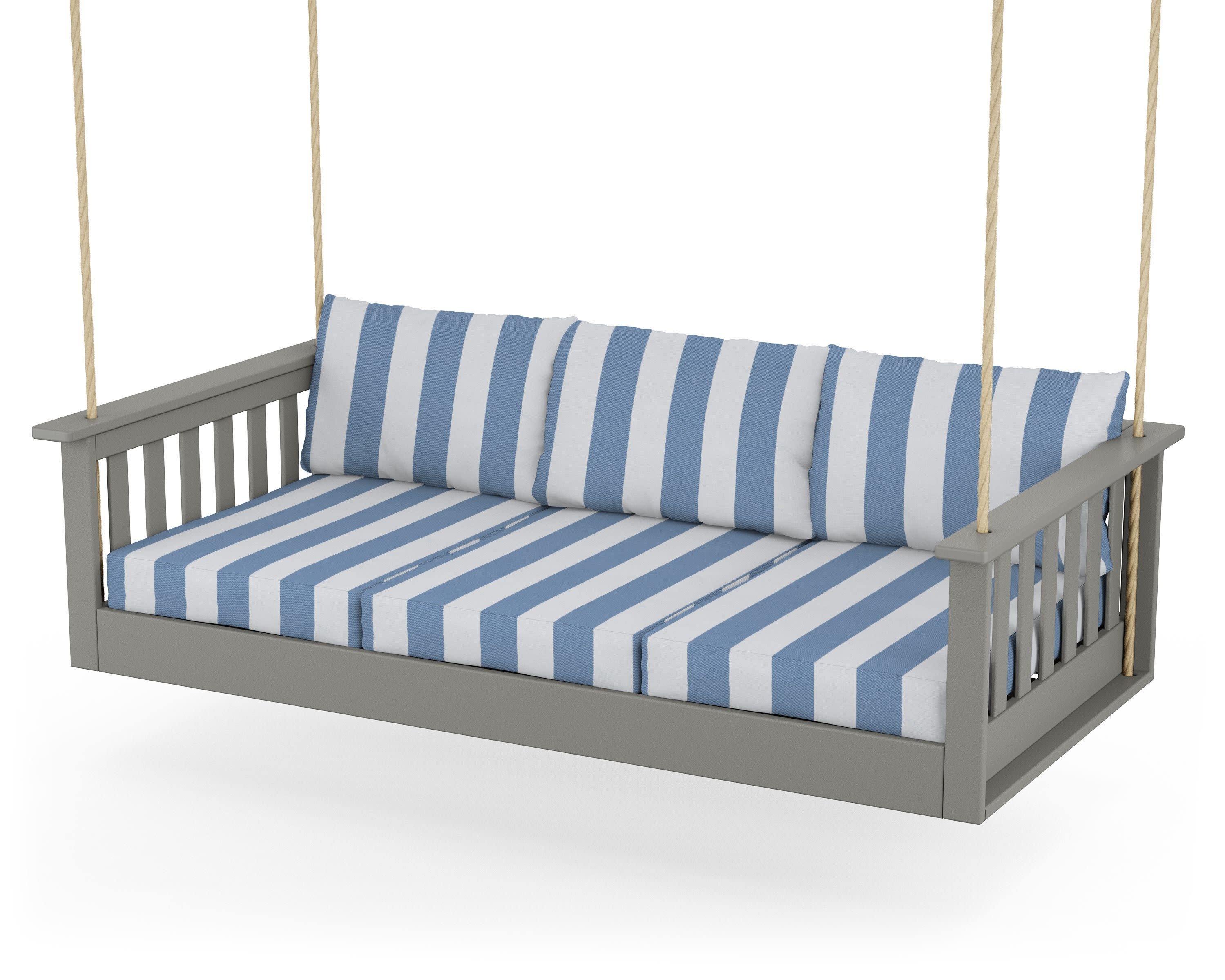 Vineyard Daybed Swing in Slate Grey / Cabana Stripe Sky Blue