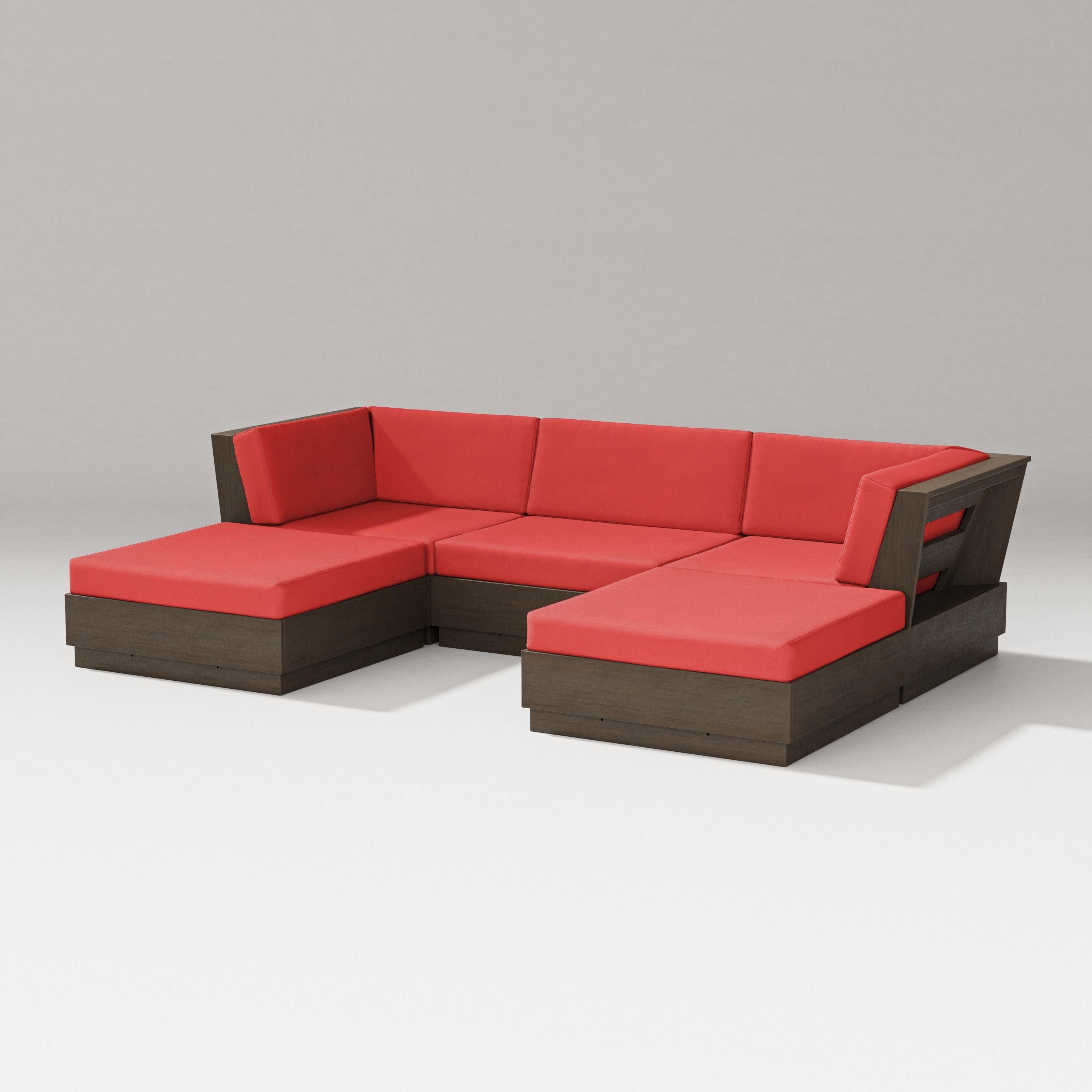 Elevate Double Chaise Sectional in Kona / Crimson Linen
