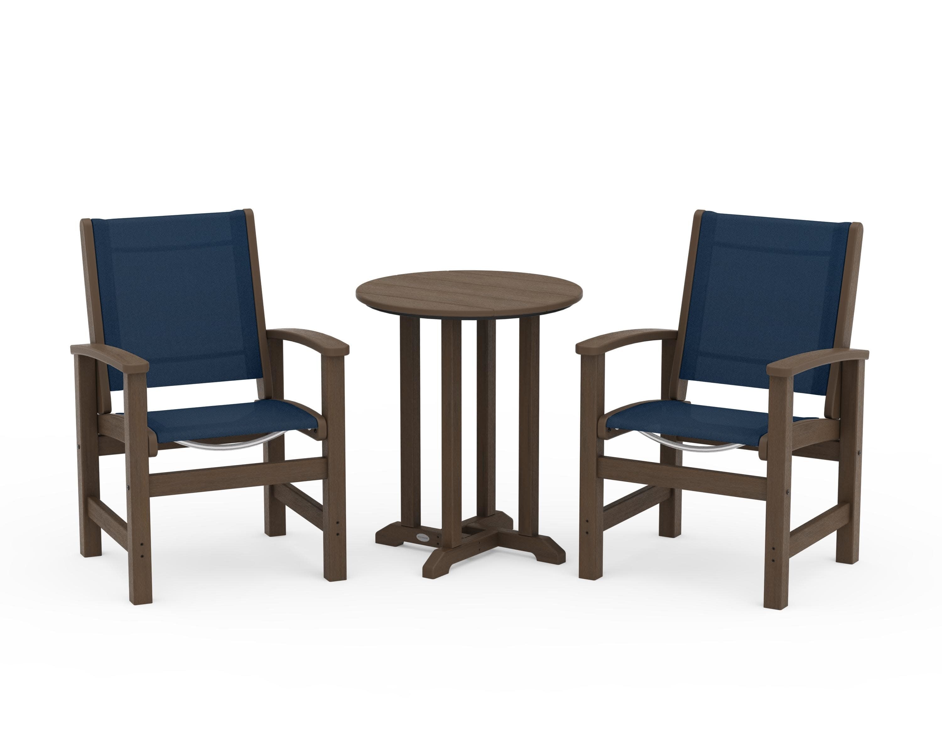 Coastal 3-Piece Round Bistro Dining Set in Kona / Navy Blue Sling
