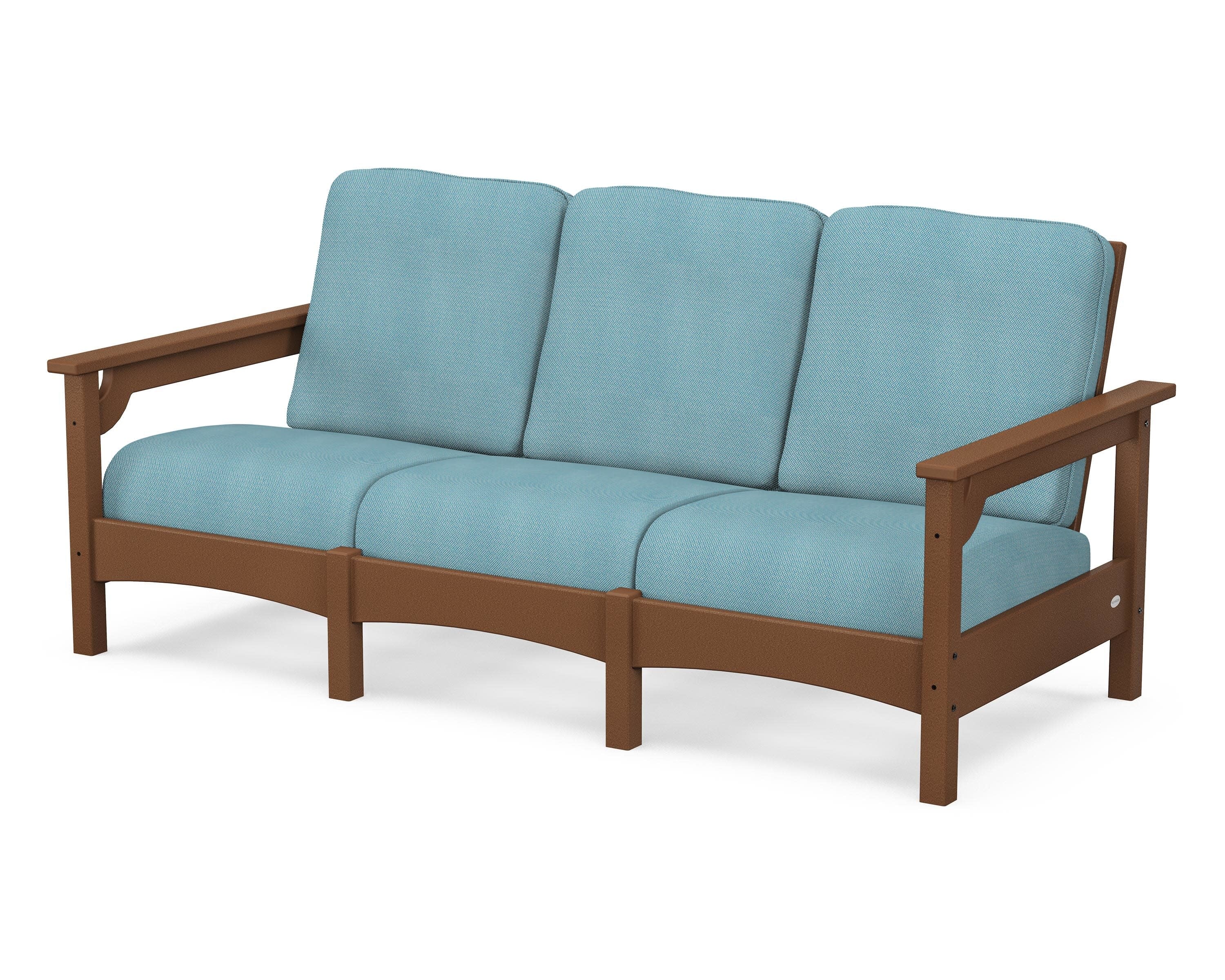 Club Sofa in Teak / Lattice Sky Blue