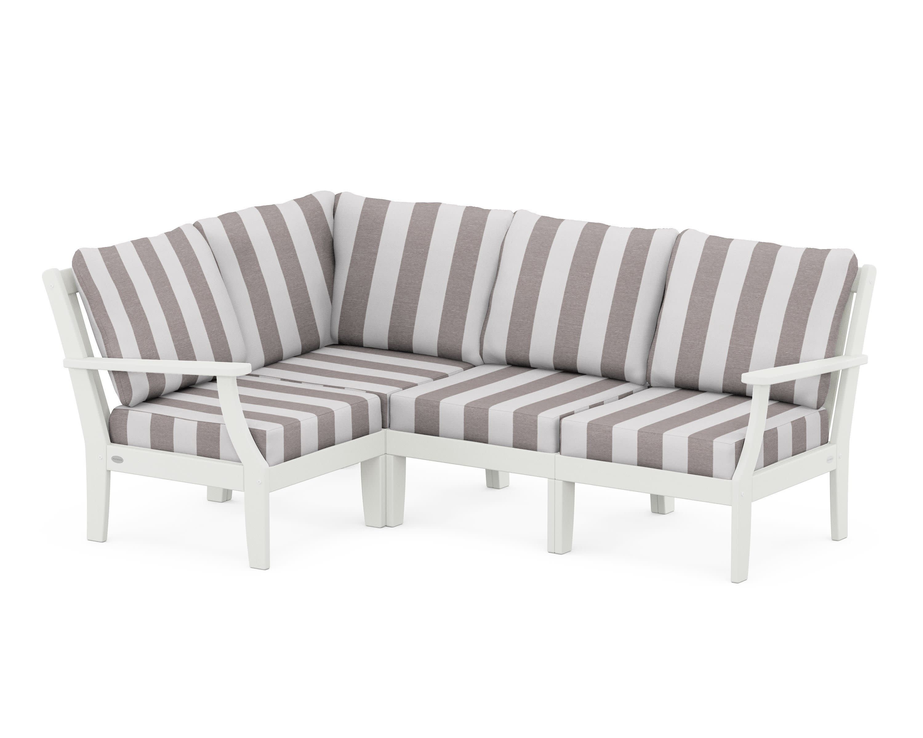 Braxton Modular 4-Piece Deep Seating Set in Vintage White / Cabana Stripe Grey Mist