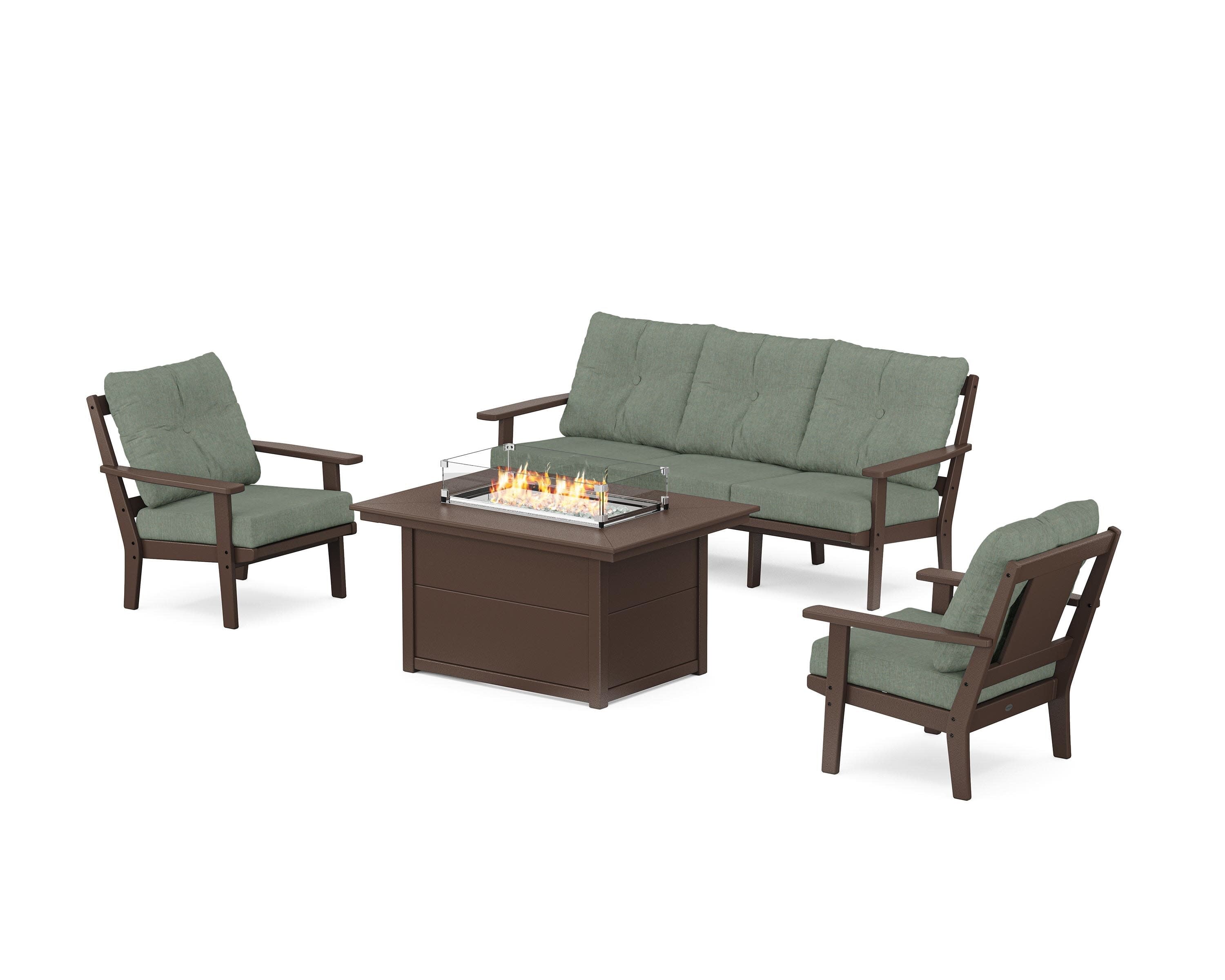 Prairie Deep Seating Fire Pit Table Set in Mahogany / Cast Sage