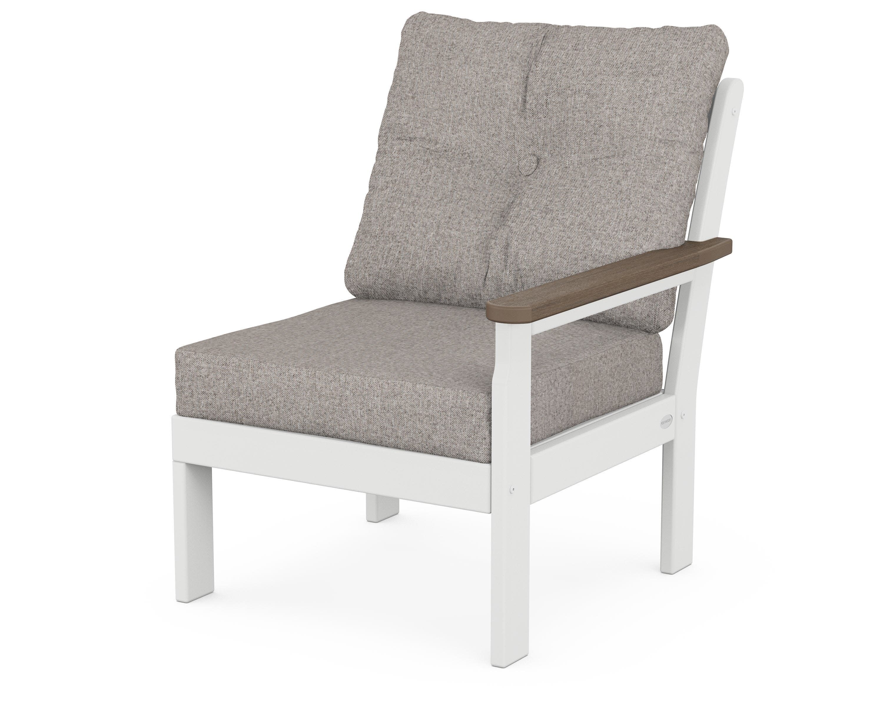 Vineyard Modular Right Arm Chair in White / Kona / Weathered Tweed