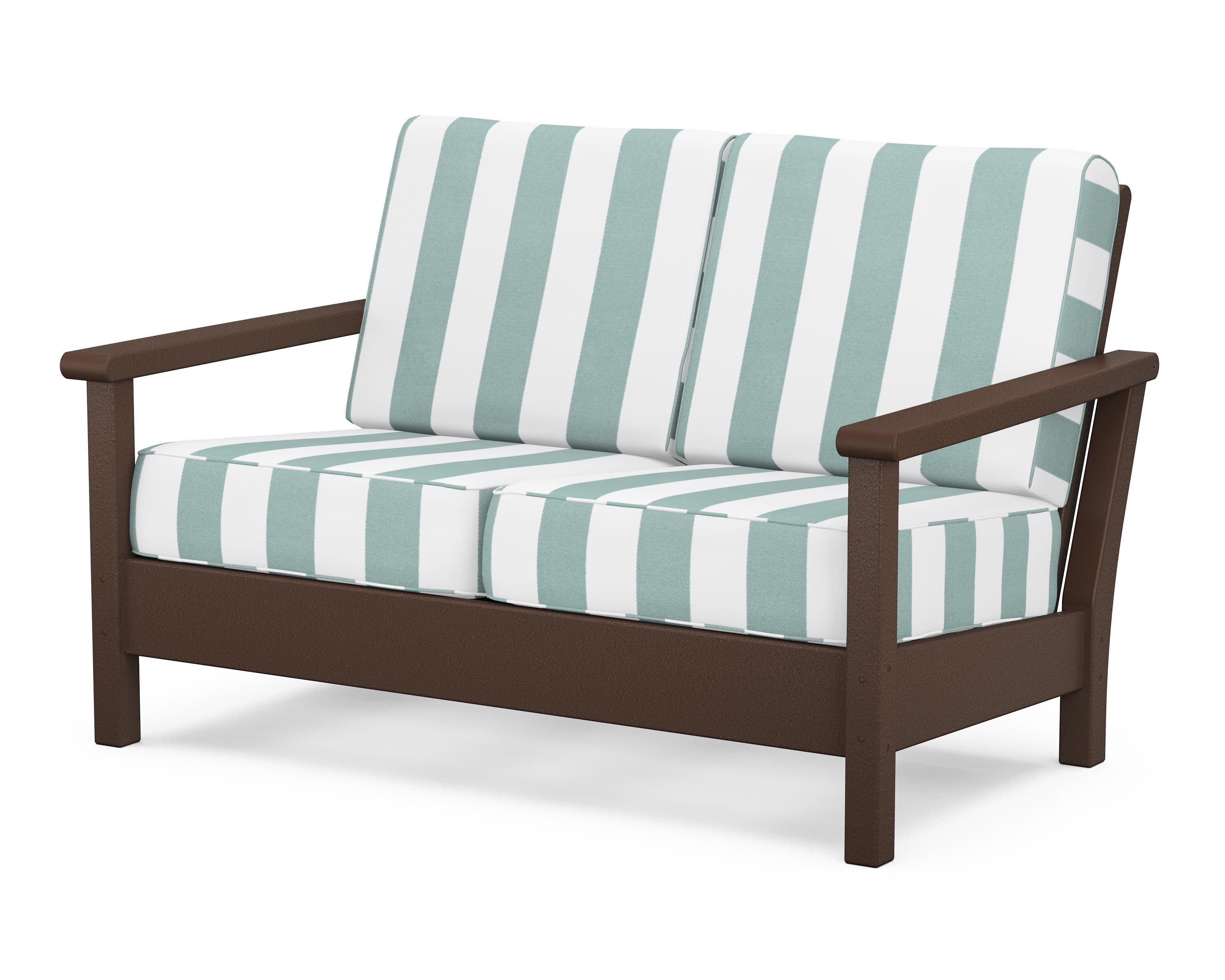 Harbour Deep Seating Loveseat in Mahogany / Cabana Stripe Glacier Spa