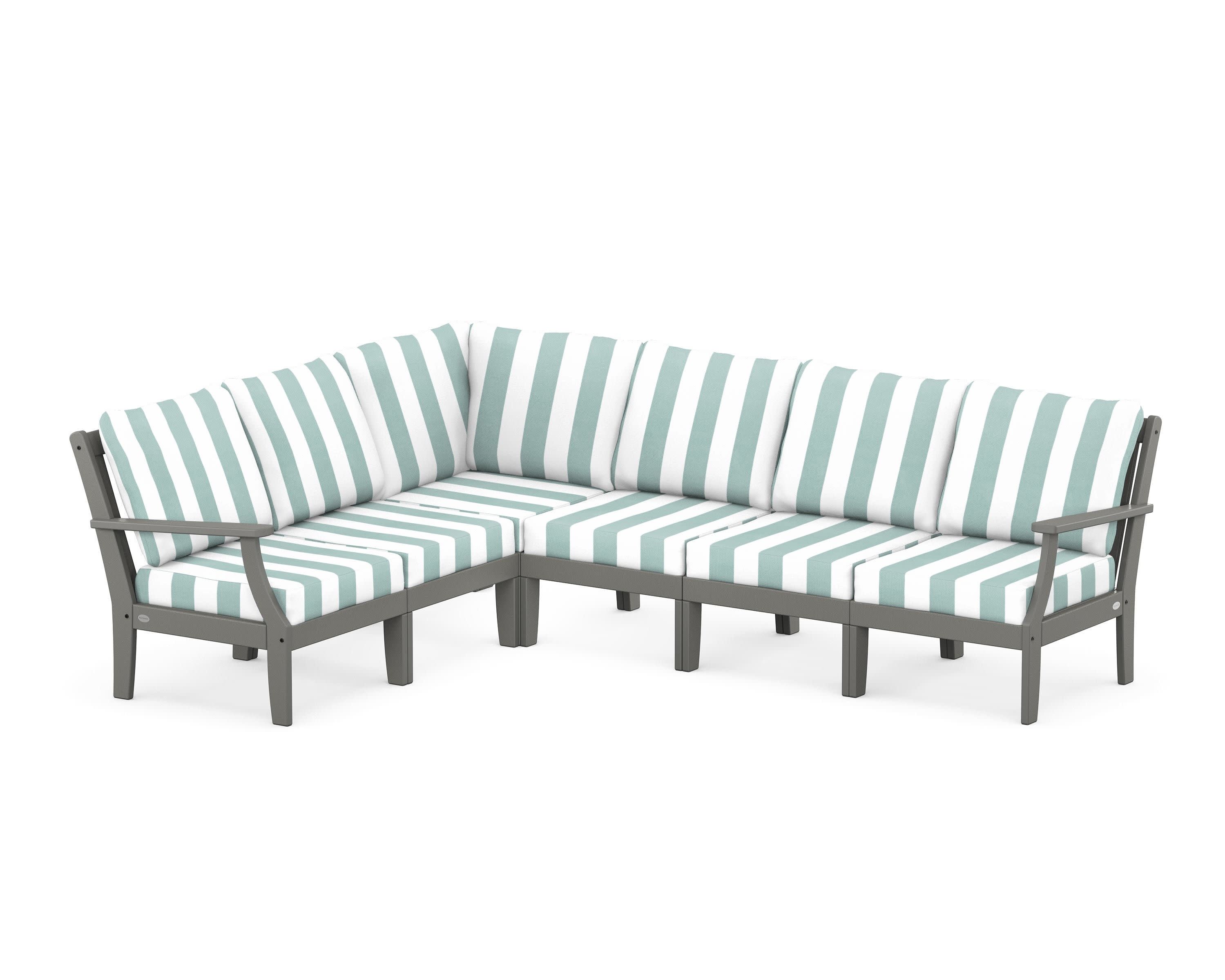 Braxton Modular 6-Piece Deep Seating Set in Slate Grey / Cabana Stripe Glacier Spa