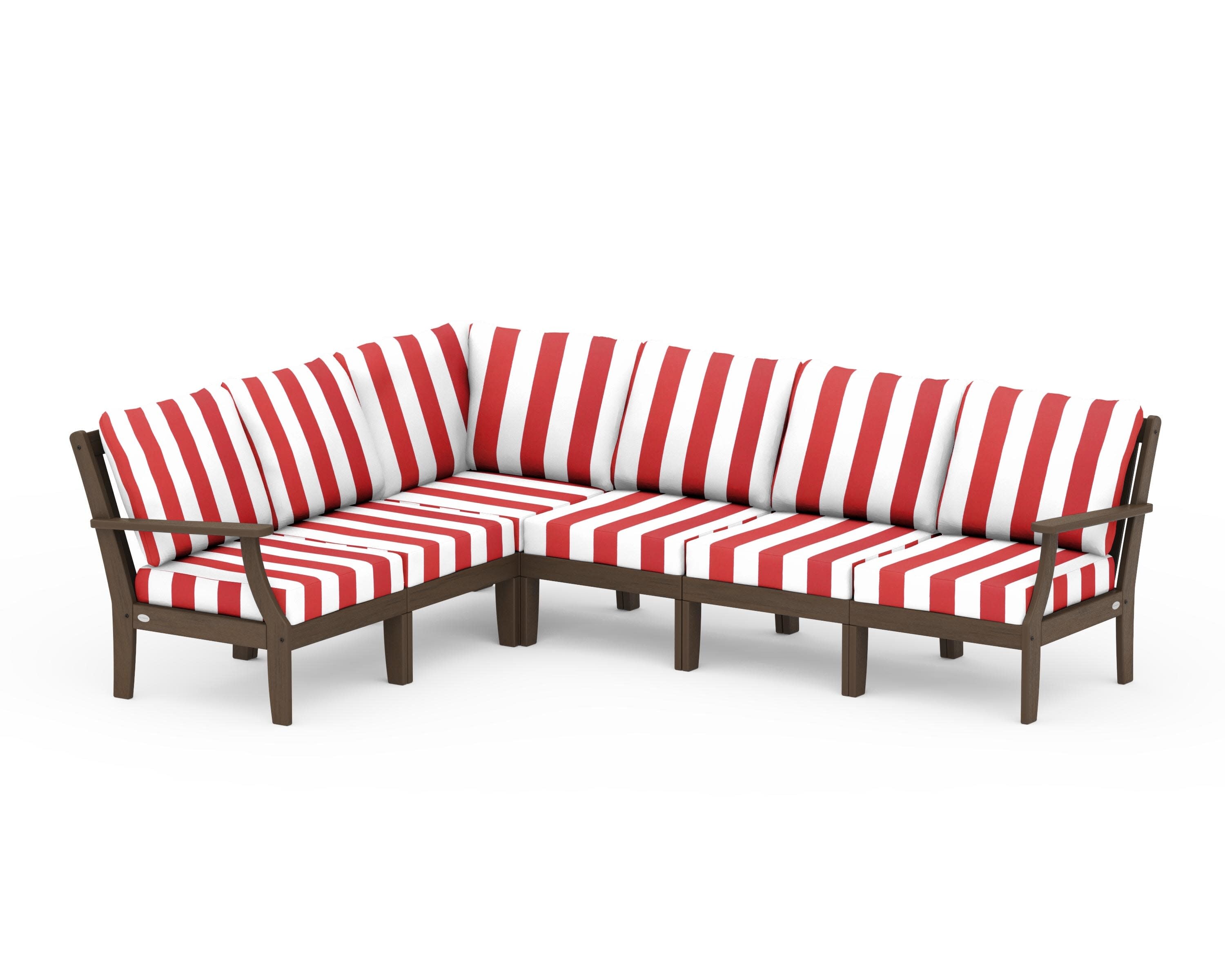 Braxton Modular 6-Piece Deep Seating Set in Kona / Cabana Stripe Crimson